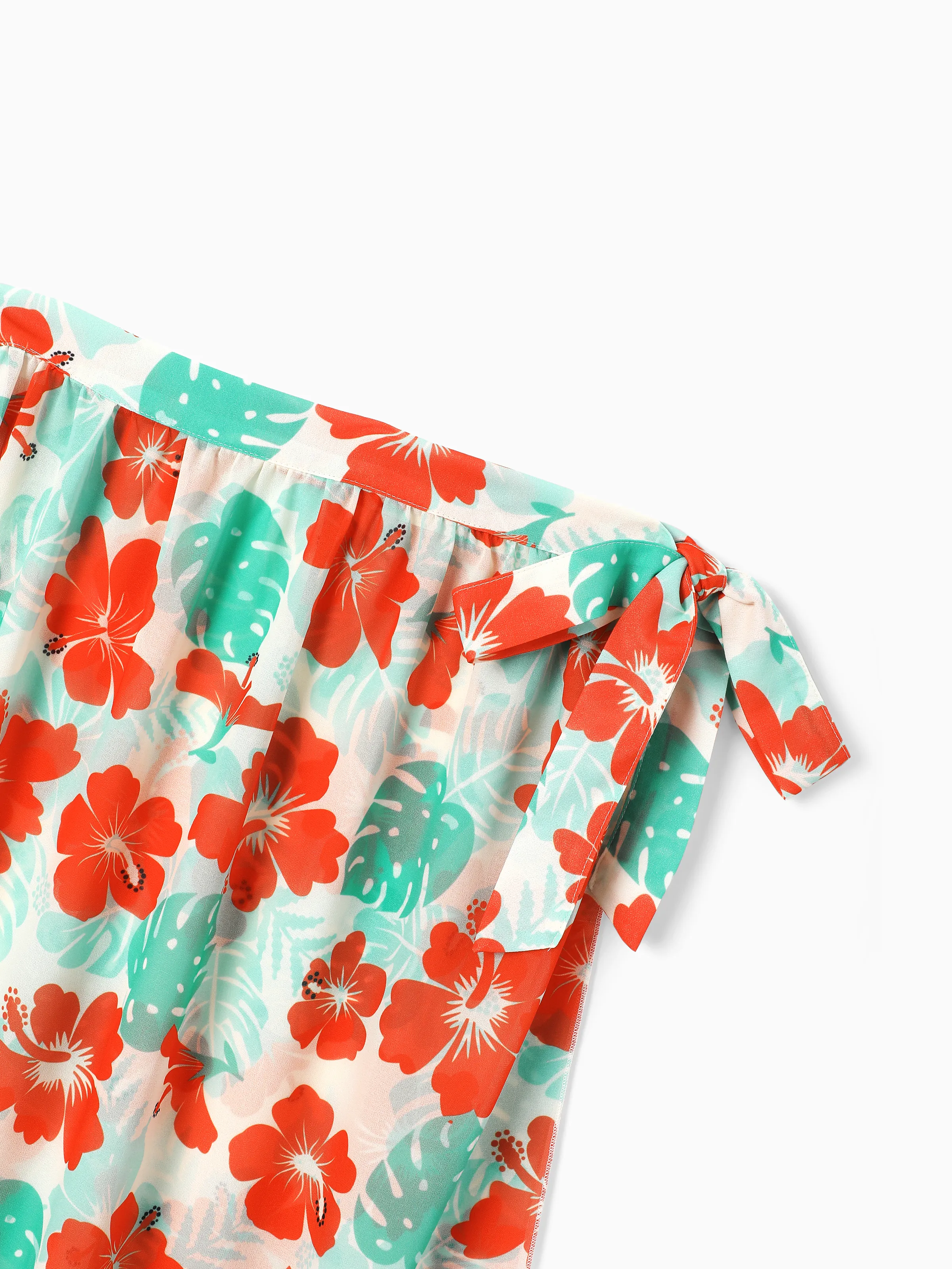 Mommy & Me Tropical Floral Print Ruffle Trim Bikini with Optional Beach Cover-Up Dress Orange - Image 20