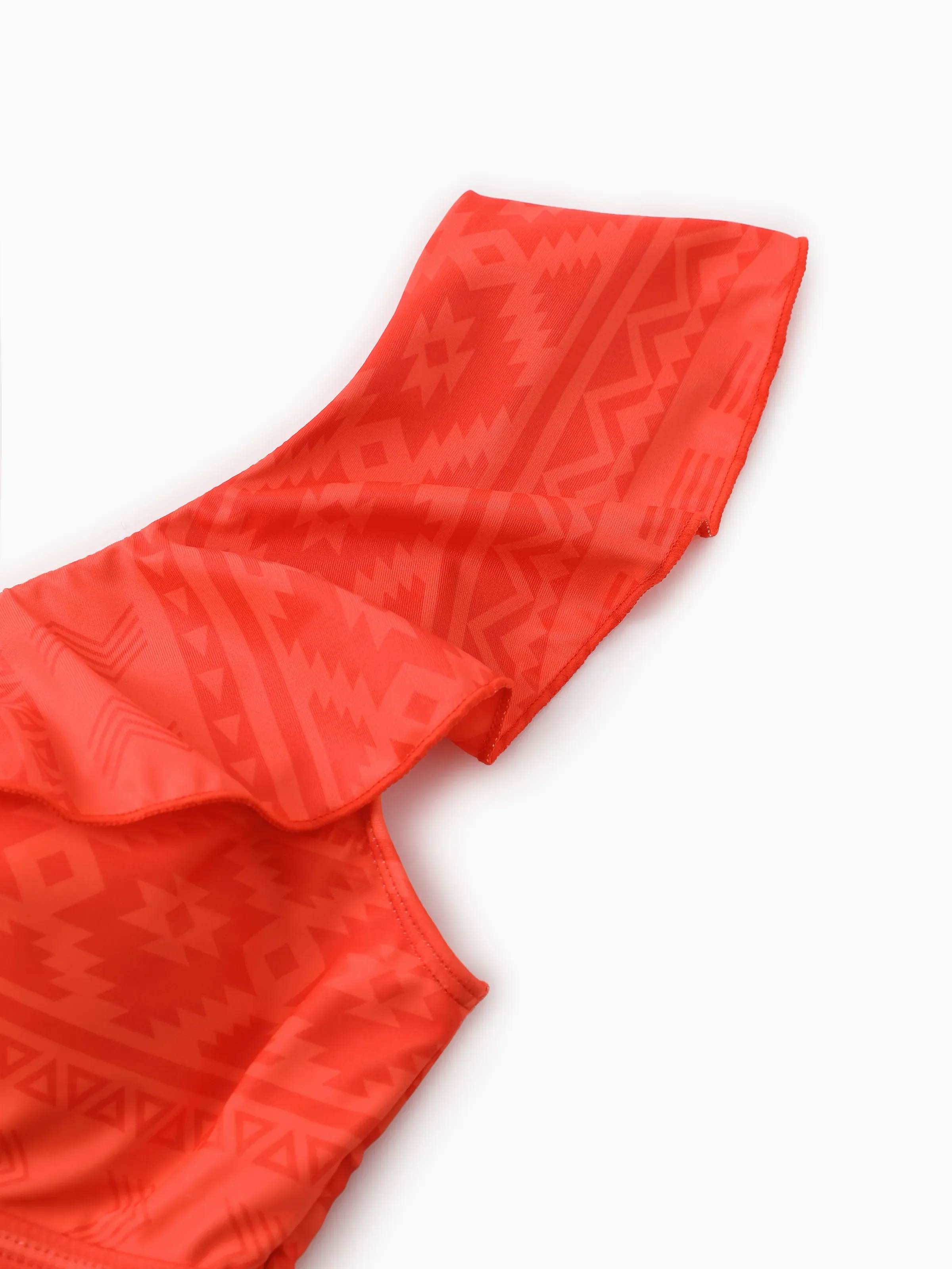 Mommy & Me Tropical Floral Print Ruffle Trim Bikini with Optional Beach Cover-Up Dress Orange - Image 5