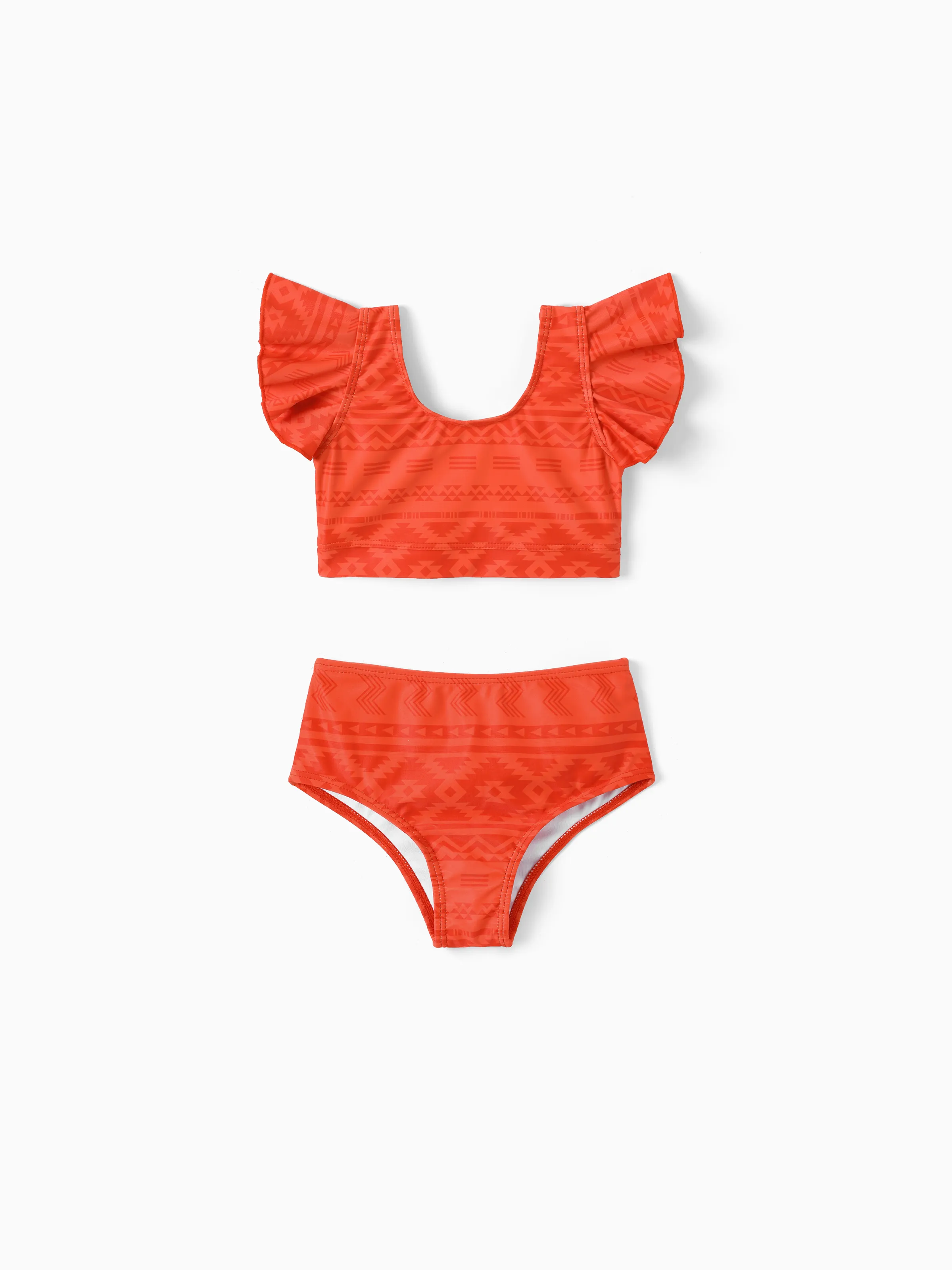 Mommy & Me Tropical Floral Print Ruffle Trim Bikini with Optional Beach Cover-Up Dress Orange - Image 7
