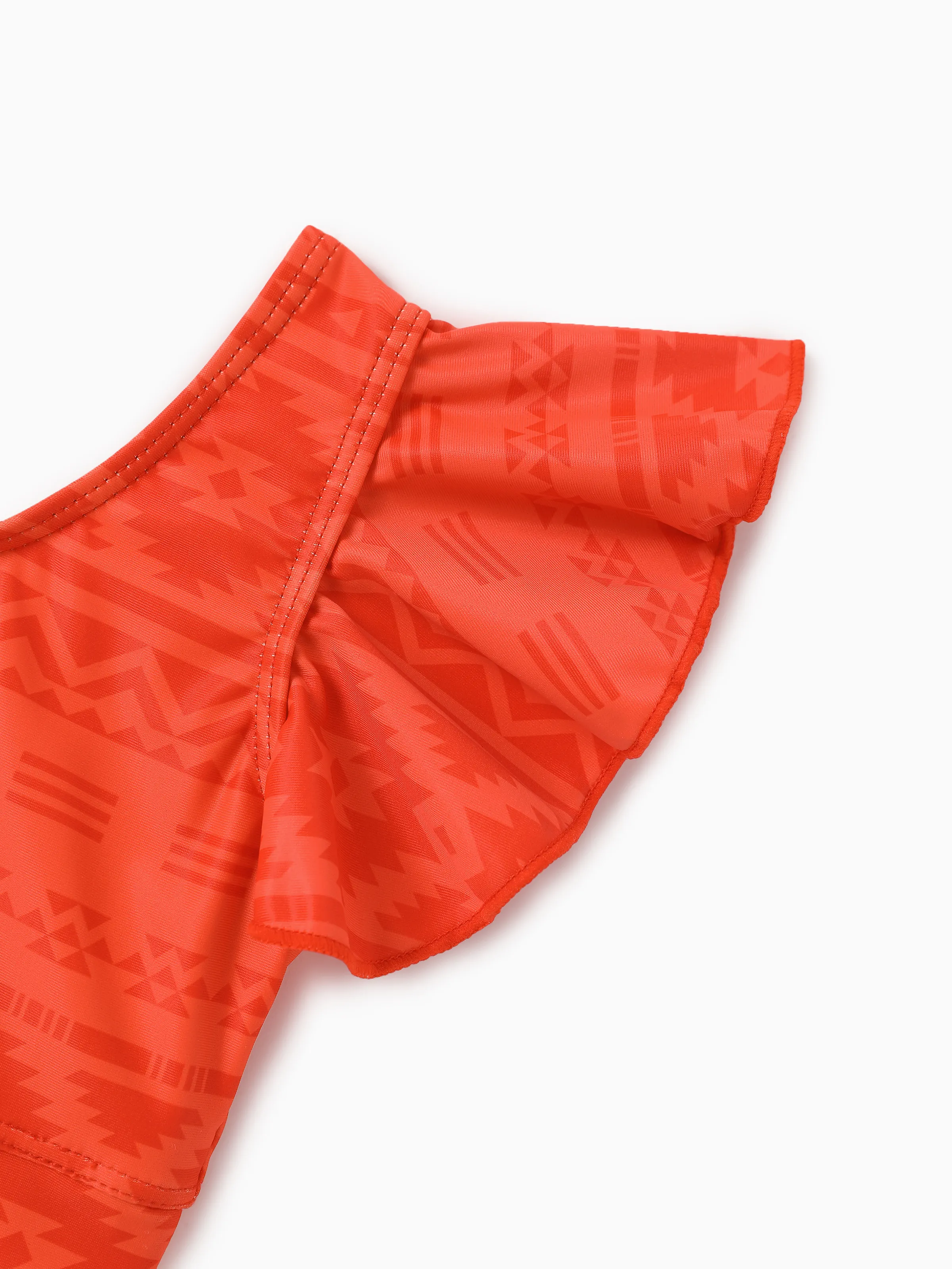 Mommy & Me Tropical Floral Print Ruffle Trim Bikini with Optional Beach Cover-Up Dress Orange - Image 9