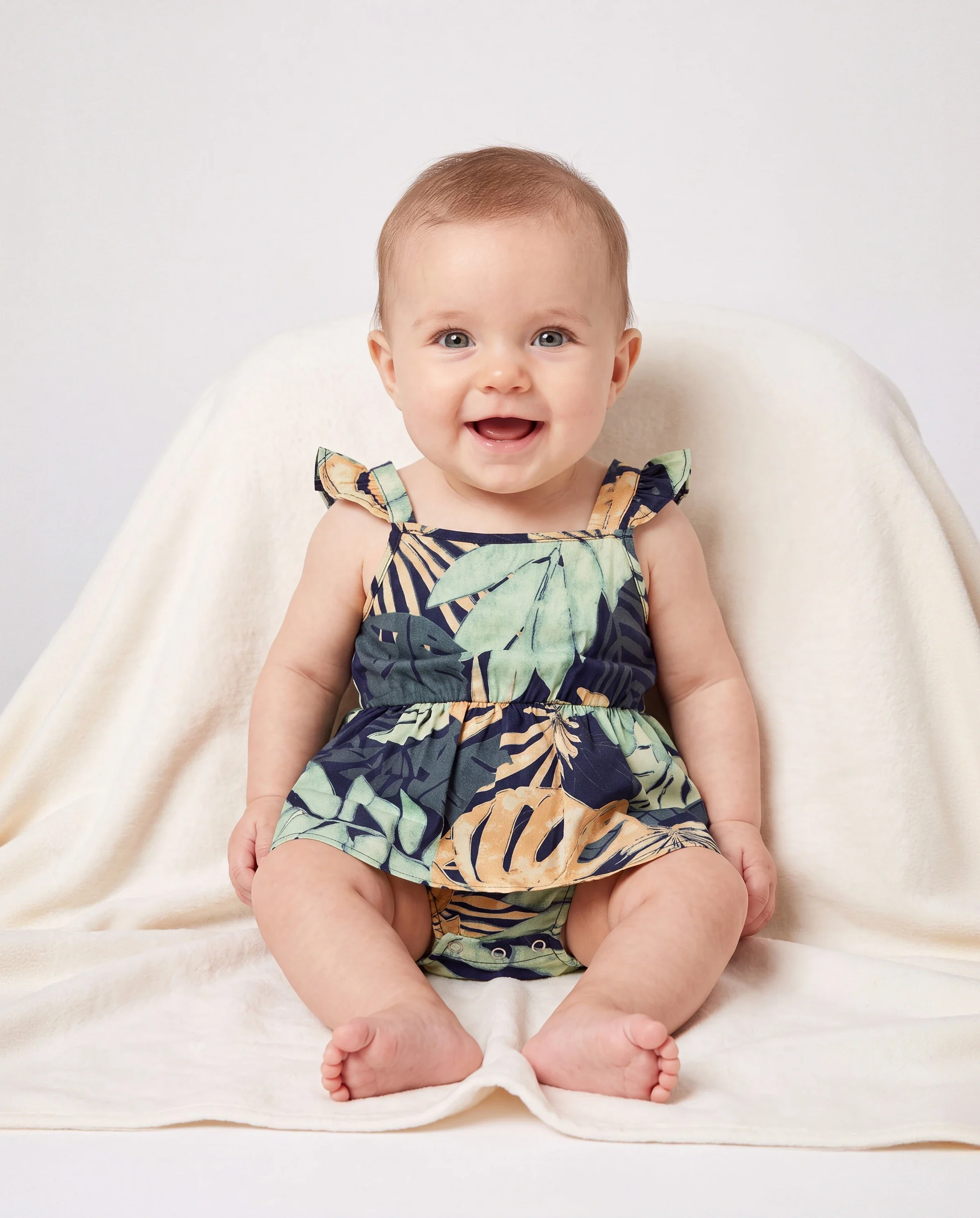 Mommy and Me Tropical Leaf Print Jumpsuit Set, Spaghetti Strap Belted Matching Outfits for Summer Beach Vacation Tibetan blue - Image 4