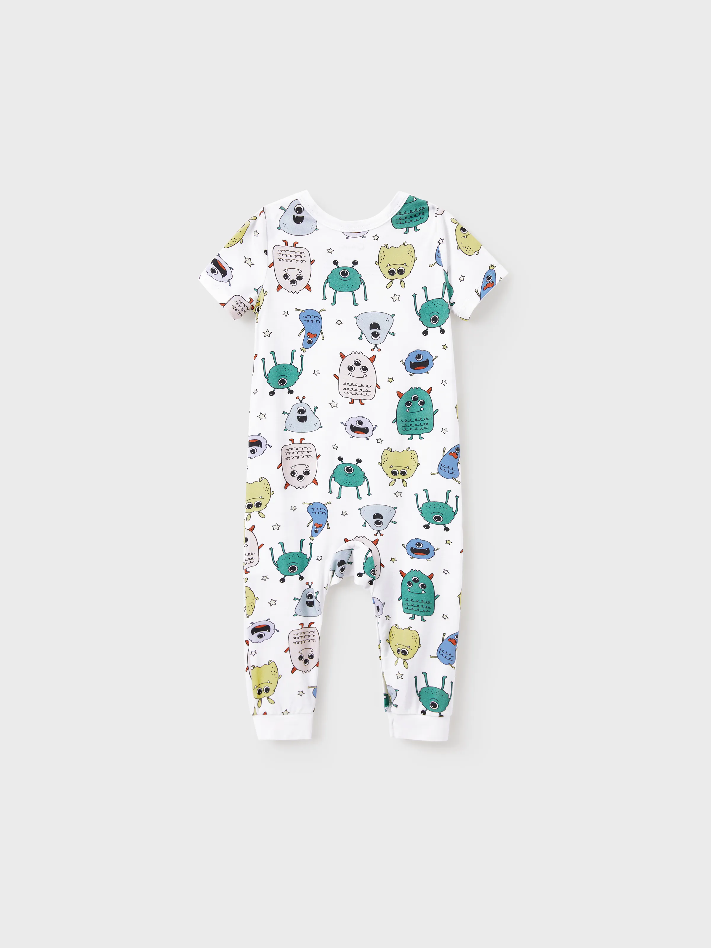 Mommy & me Bamboo Family Pajamas Cute Little Monster Print Short-sleeve Matching Pajama Set ( Snug-Fitting for Children ) White - Image 14