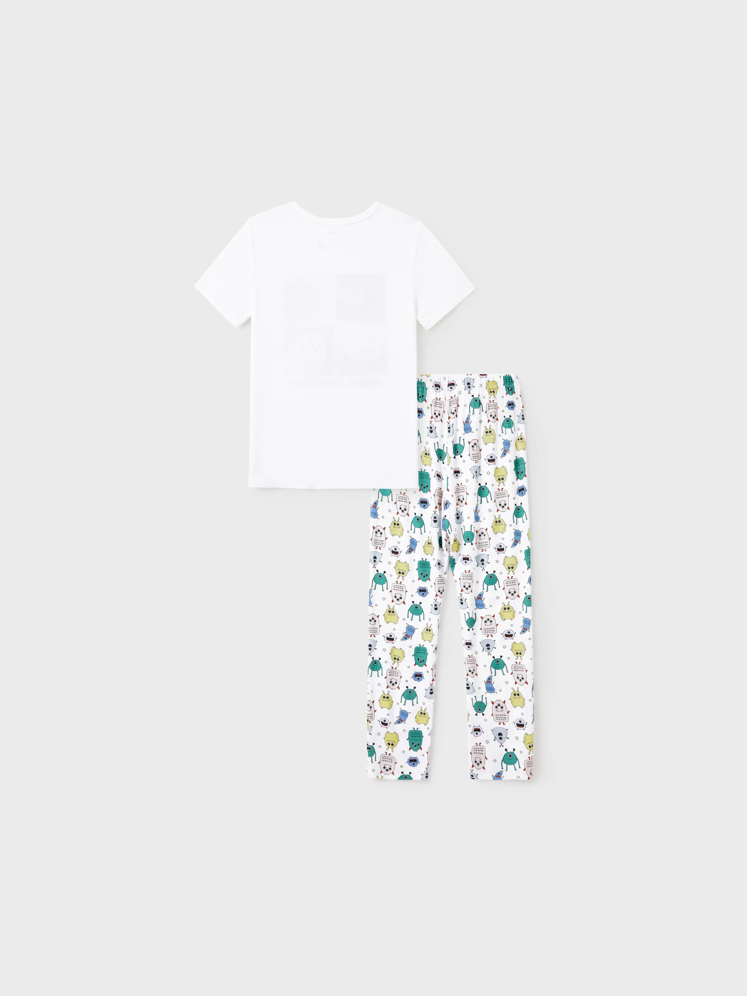 Mommy & me Bamboo Family Pajamas Cute Little Monster Print Short-sleeve Matching Pajama Set ( Snug-Fitting for Children ) White - Image 4