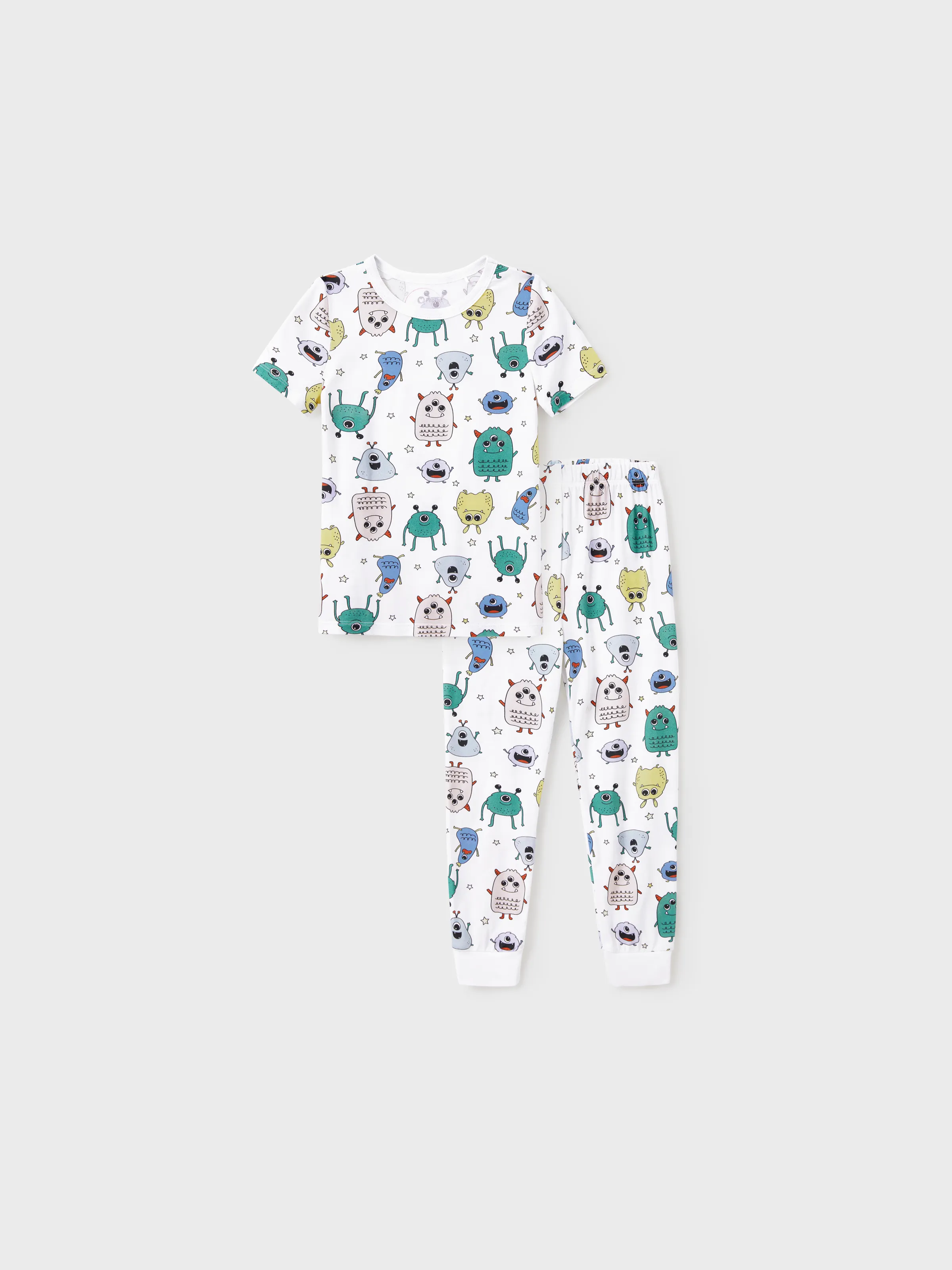 Mommy & me Bamboo Family Pajamas Cute Little Monster Print Short-sleeve Matching Pajama Set ( Snug-Fitting for Children ) White - Image 8