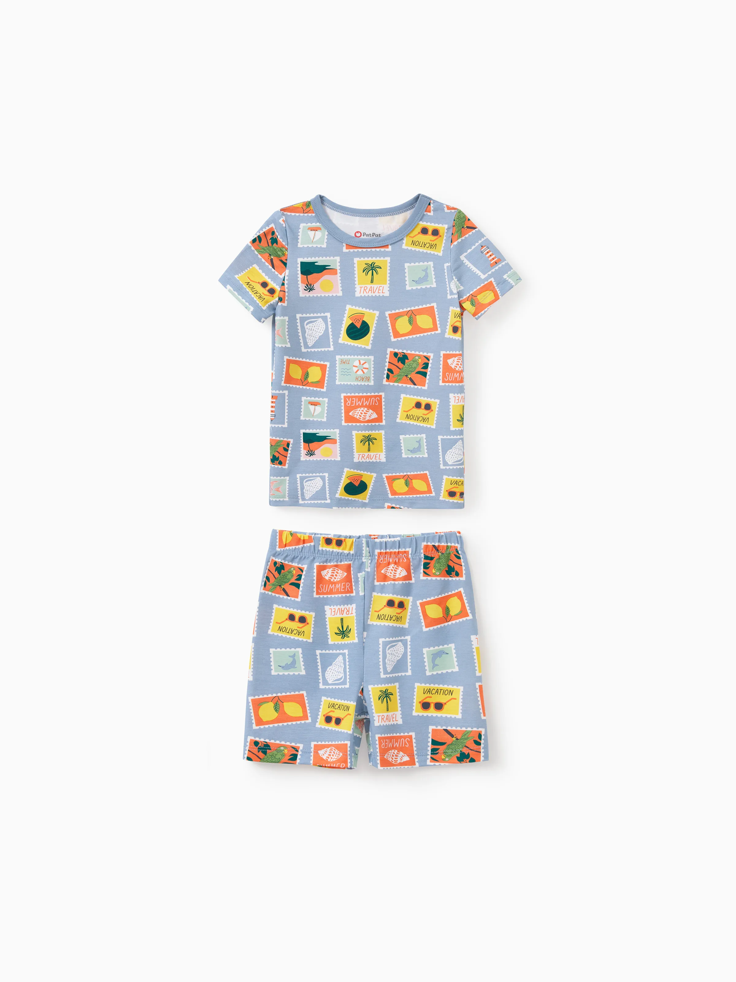 Mommy & me Bamboo Family Pajamas Vacation Theme Print Short-sleeve Matching Pajama set (Snug-Fitting for Children) Color block - Image 10