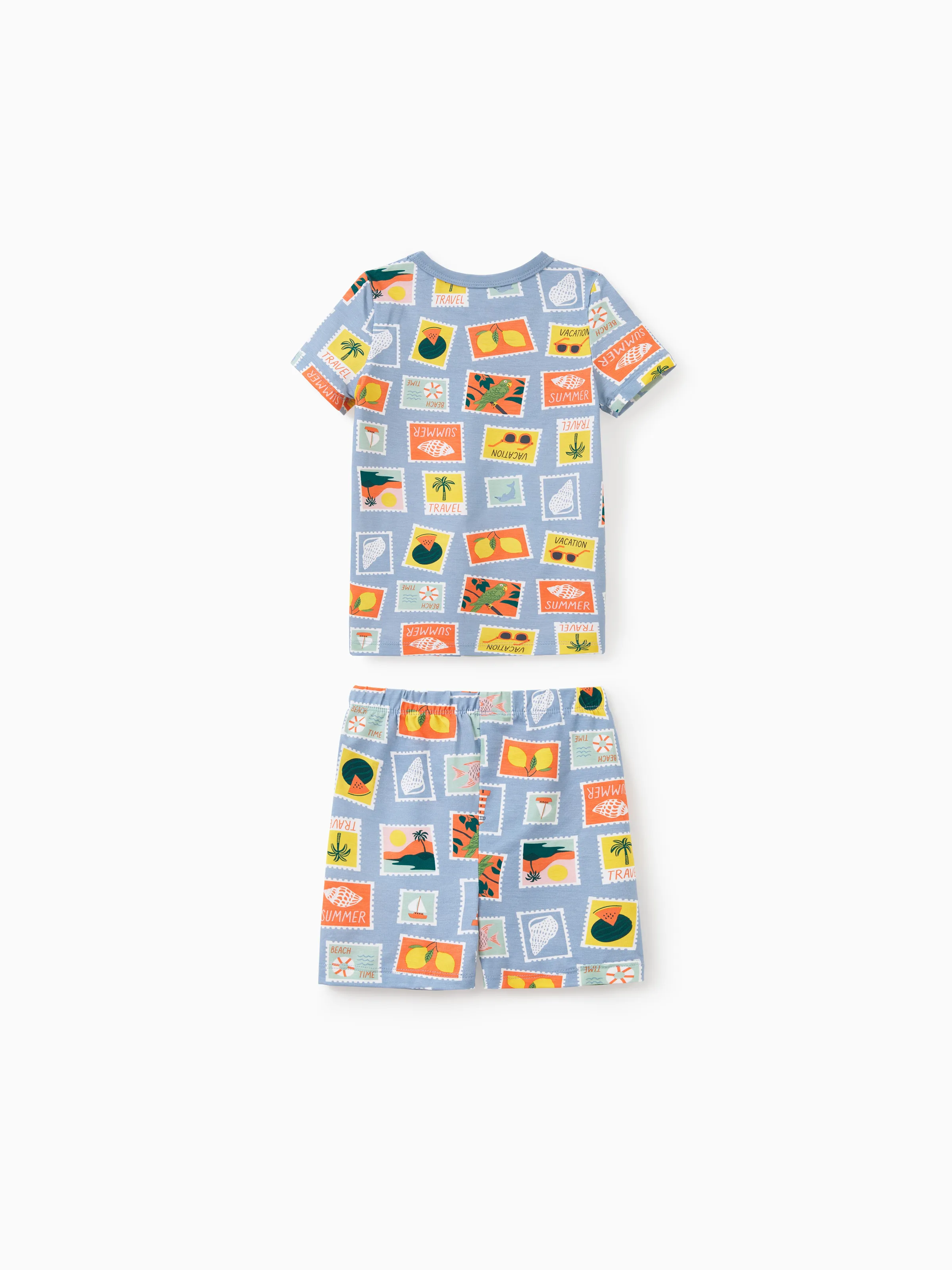 Mommy & me Bamboo Family Pajamas Vacation Theme Print Short-sleeve Matching Pajama set (Snug-Fitting for Children) Color block - Image 11