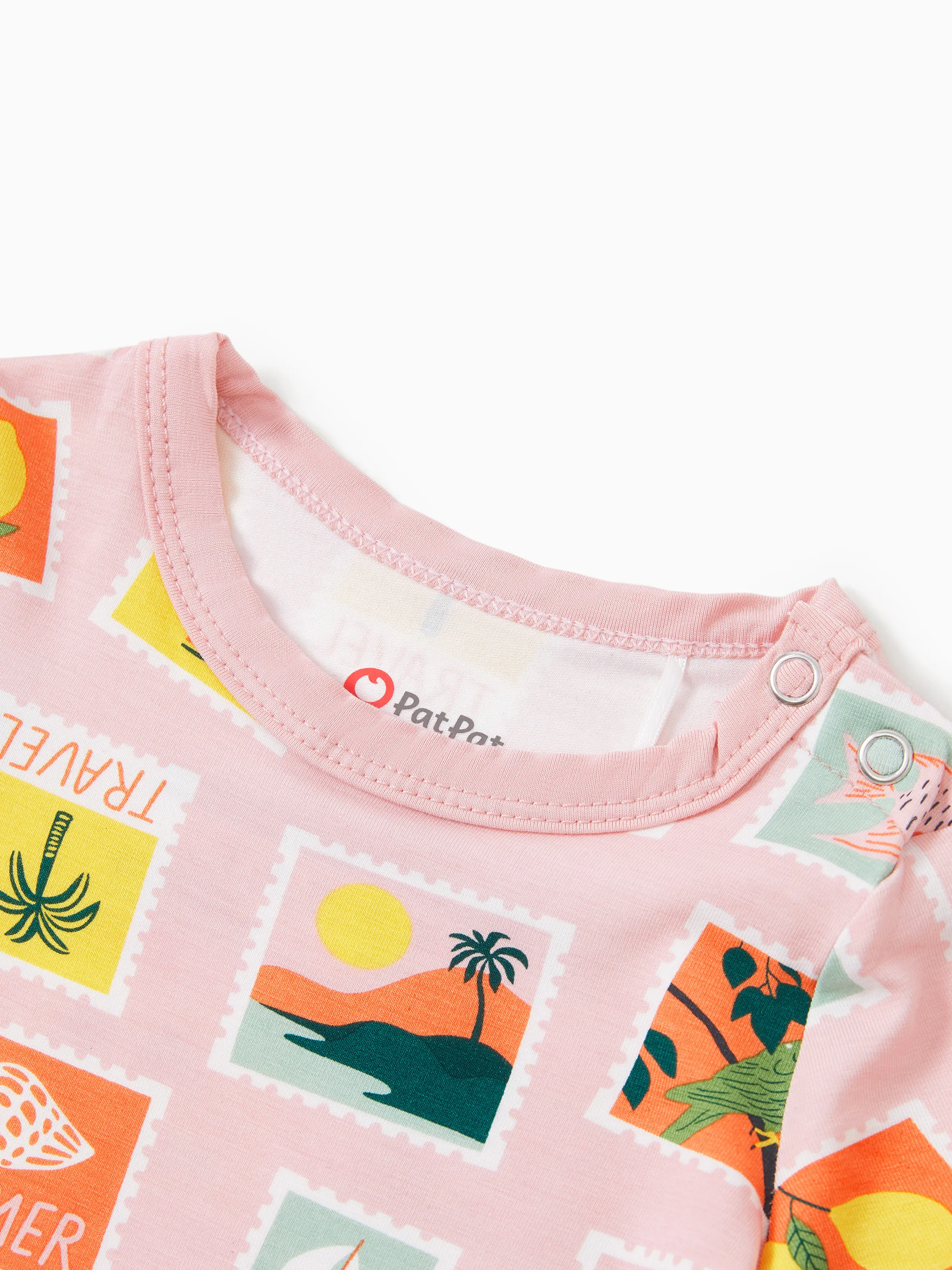 Mommy & me Bamboo Family Pajamas Vacation Theme Print Short-sleeve Matching Pajama set (Snug-Fitting for Children) Color block - Image 17