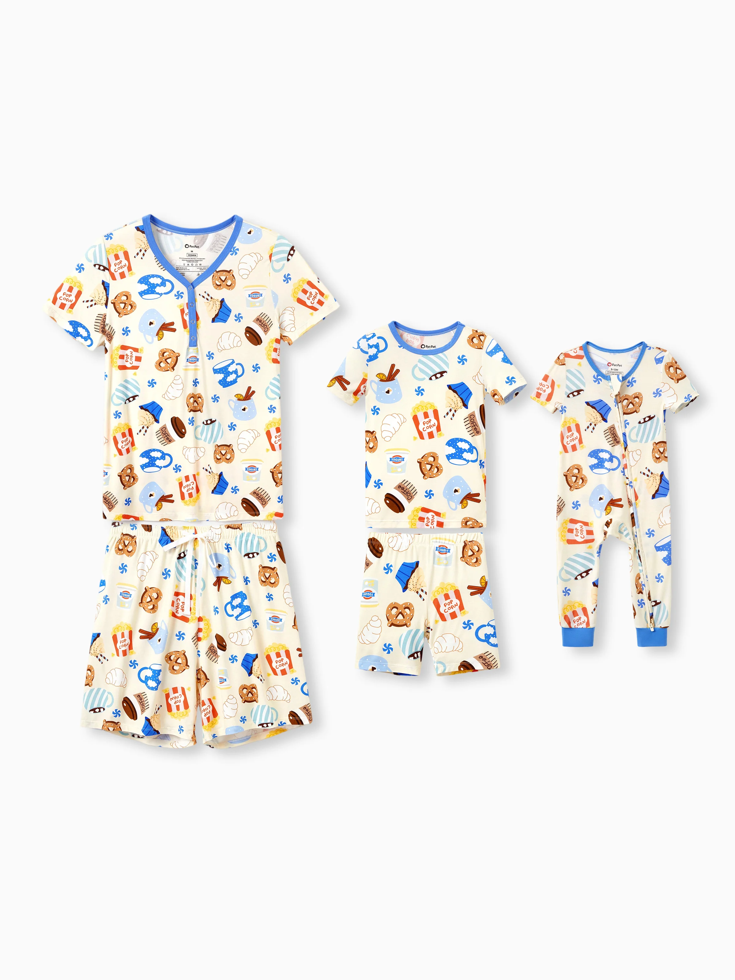 Mommy & me Bamboo Pajamas Buttery Soft Bamboo Viscose PJs for Men Women Kids Toddler Baby, Cozy Dessert Print Short-sleeve Sleepwear Blue