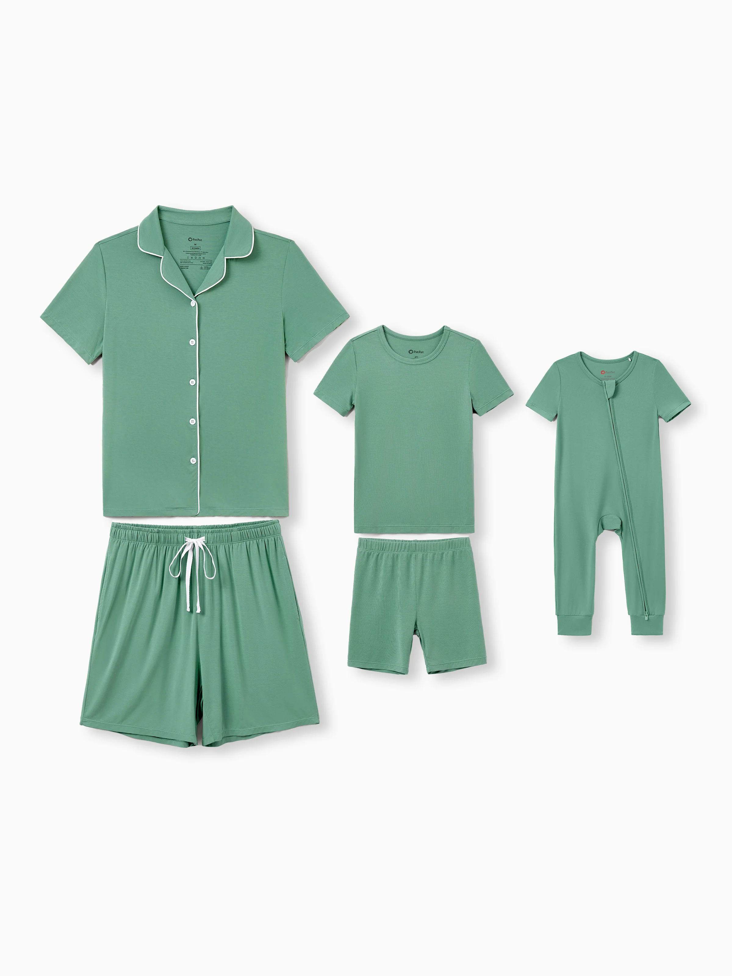 Mommy & me Bamboo Pajamas Buttery Soft Bamboo Viscose PJs for Men Women Kids Toddler Baby, Solid Color Short Sleeve Shirt & Shorts Sleepwear Green