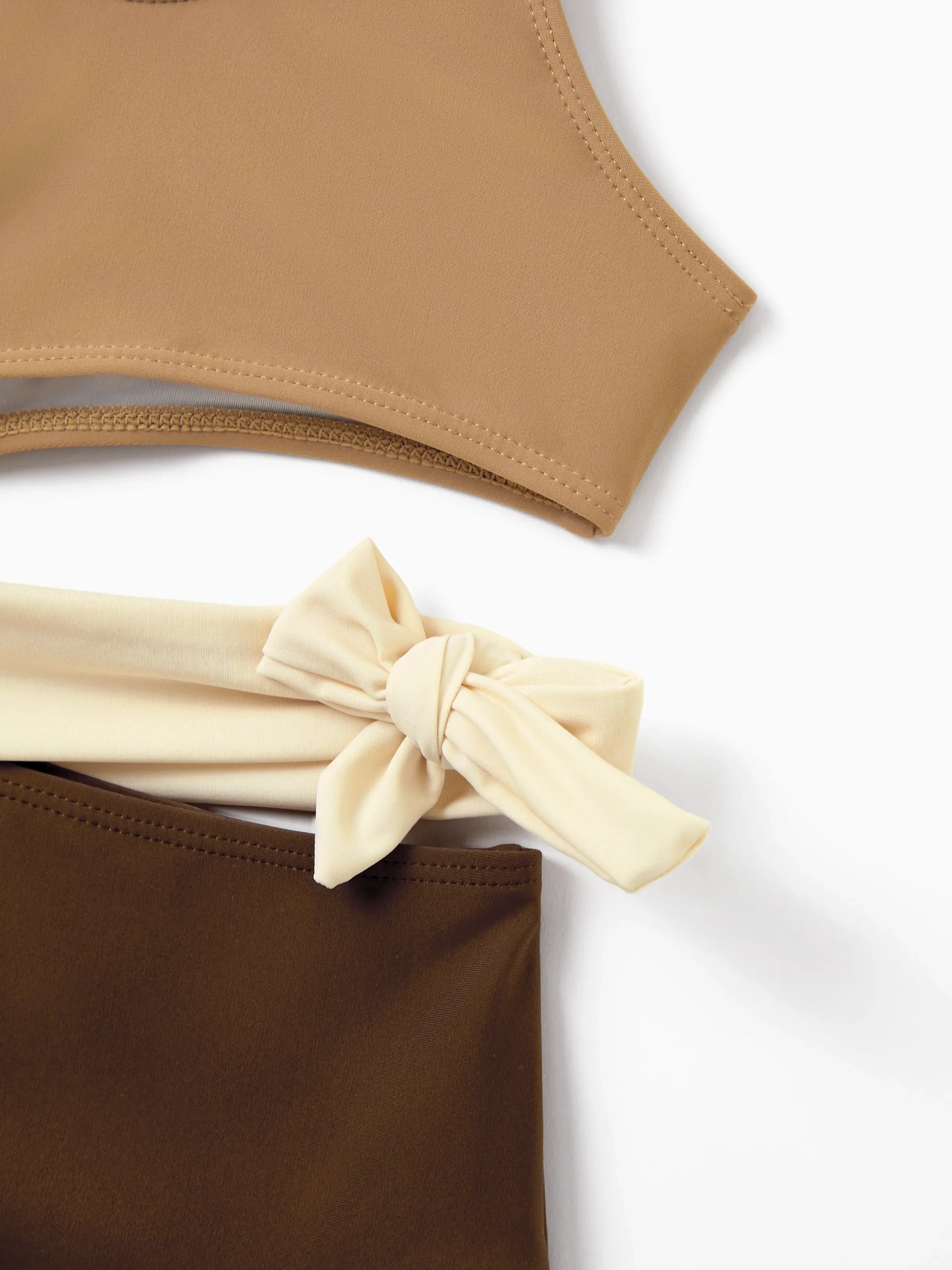 Mommy & me Color Block Swimsuits, Mommy and Me One-Shoulder Cutout Bikini Set Summer Beach Vacation Swimwear Coffee - Image 10