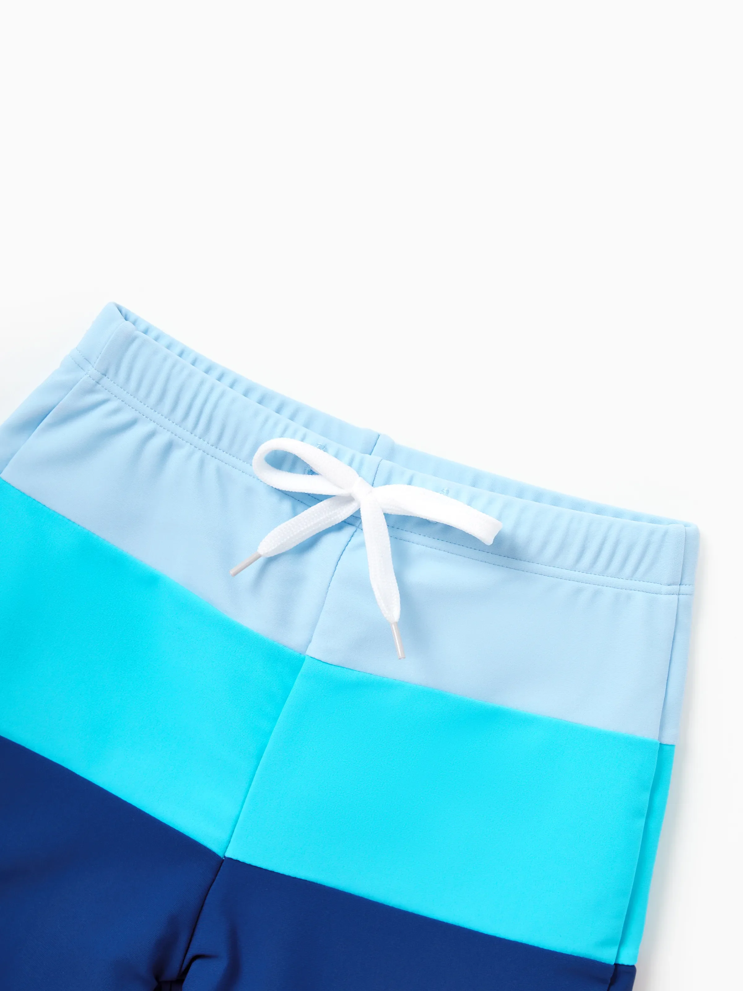 Mommy & me Color Block Swimsuits One Shoulder Swim Dress / Swim Trunks Set Blue - Image 15