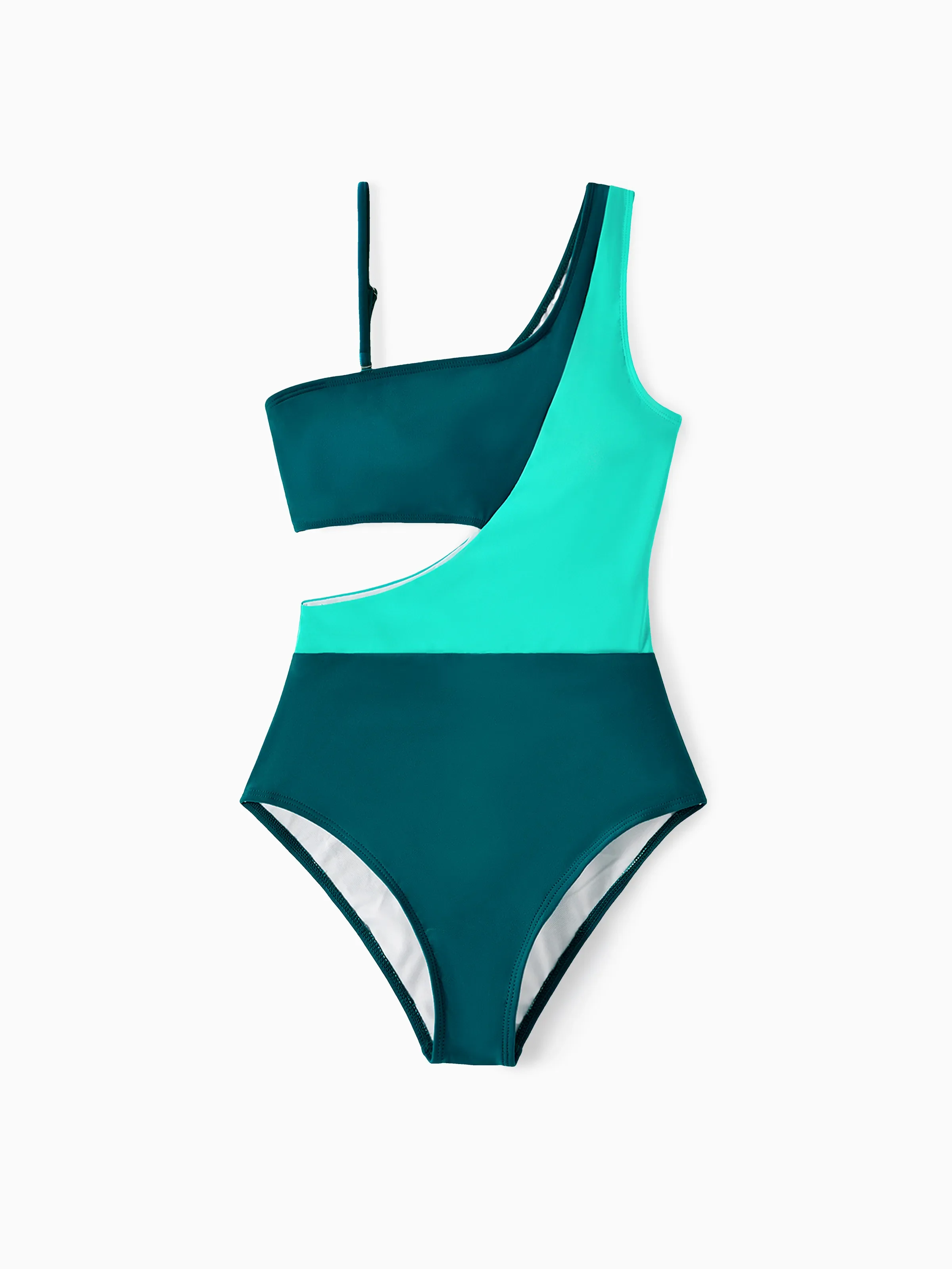 Mommy & me Colorblock One Shoulder Cut Out One-piece Swimsuit DeepTurquoise - Image 4