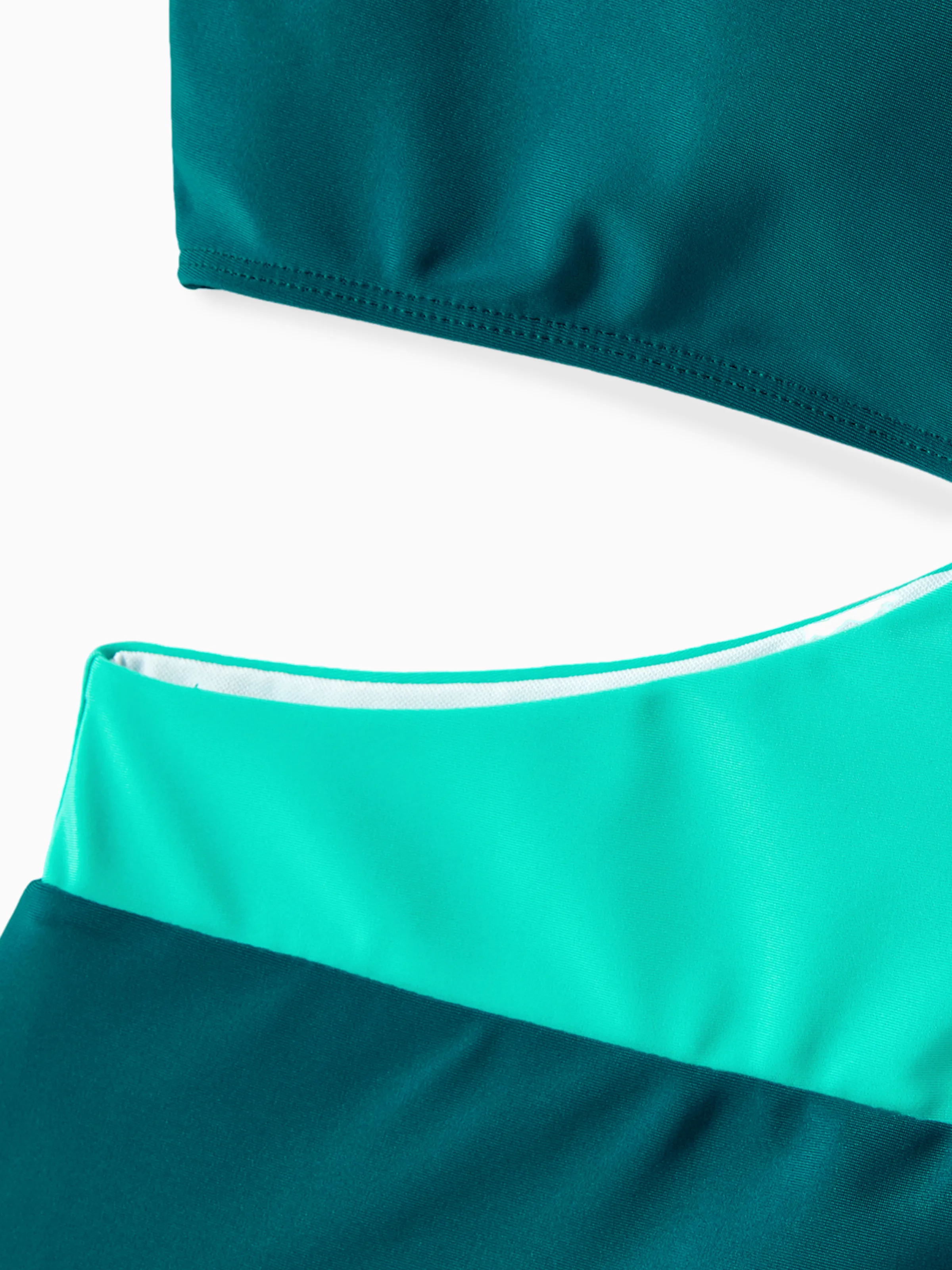 Mommy & me Colorblock One Shoulder Cut Out One-piece Swimsuit DeepTurquoise - Image 6