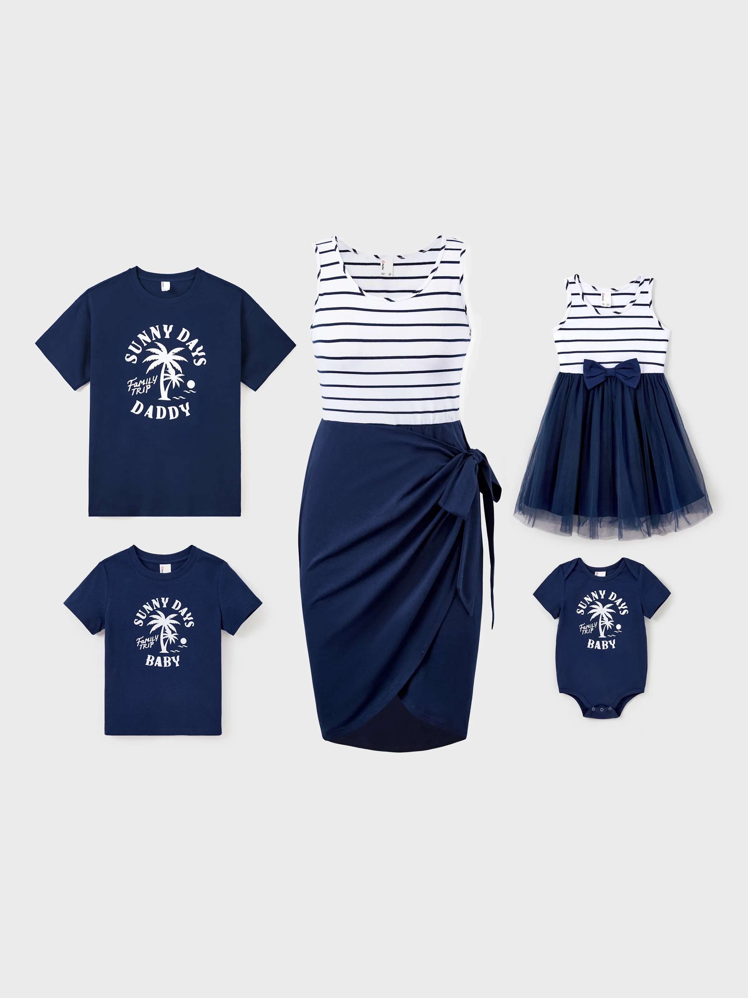 Mommy & me Cotton T-Shirt & Dress Set – Sunny Days Palm Print for Dad, Mom, Baby & Toddler, Perfect for Summer Vacations & Family Outings Tibetan blue - Image 2
