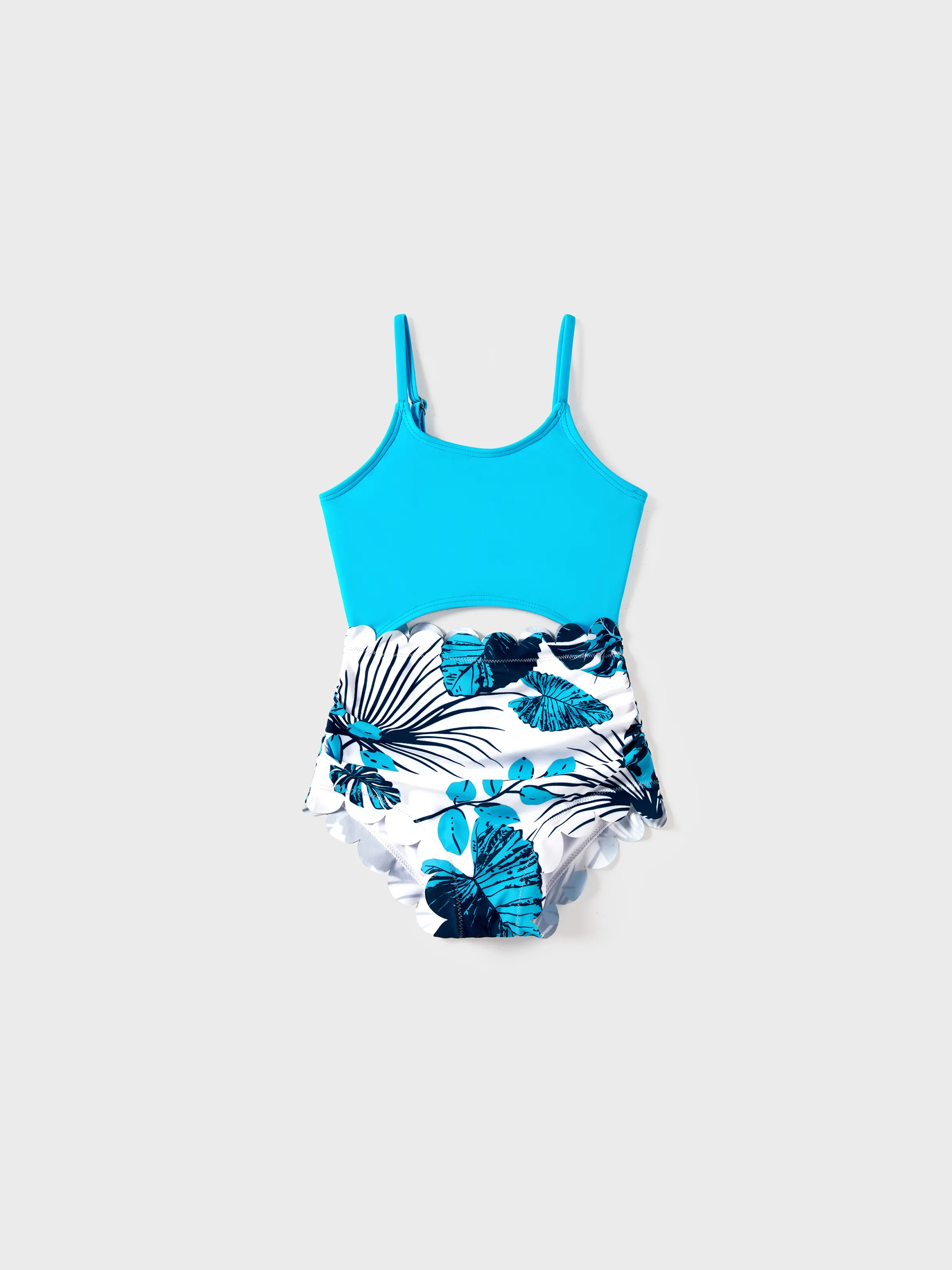 Mommy & me Drawstring Cut Out Lace UP Back One-Piece Swimsuit BLUEWHITE - Image 8