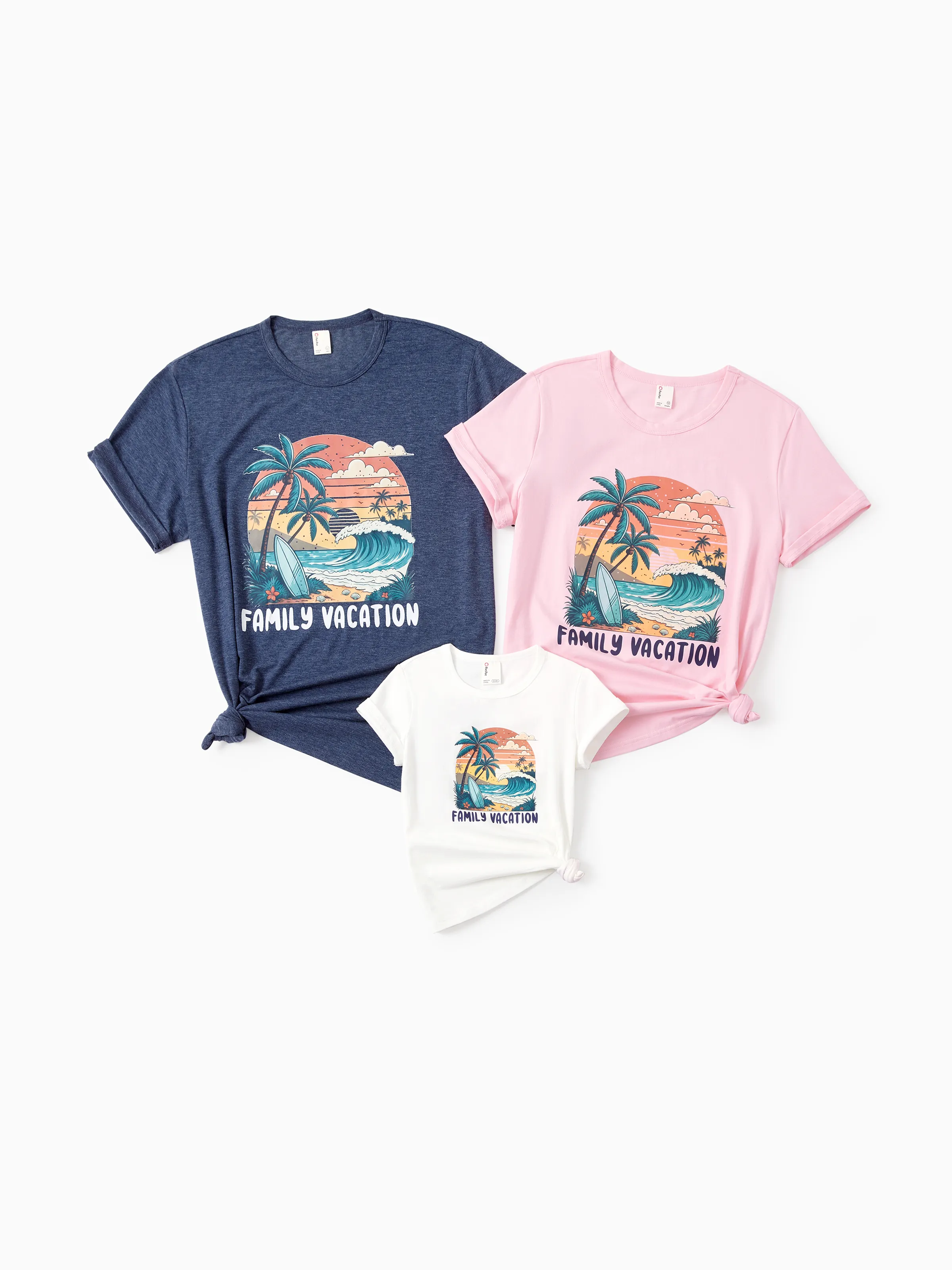 Mommy & me "Family Vacation" Graphic Cotton Tees Tropical Surf Print T-Shirt Multi-color - Image 2