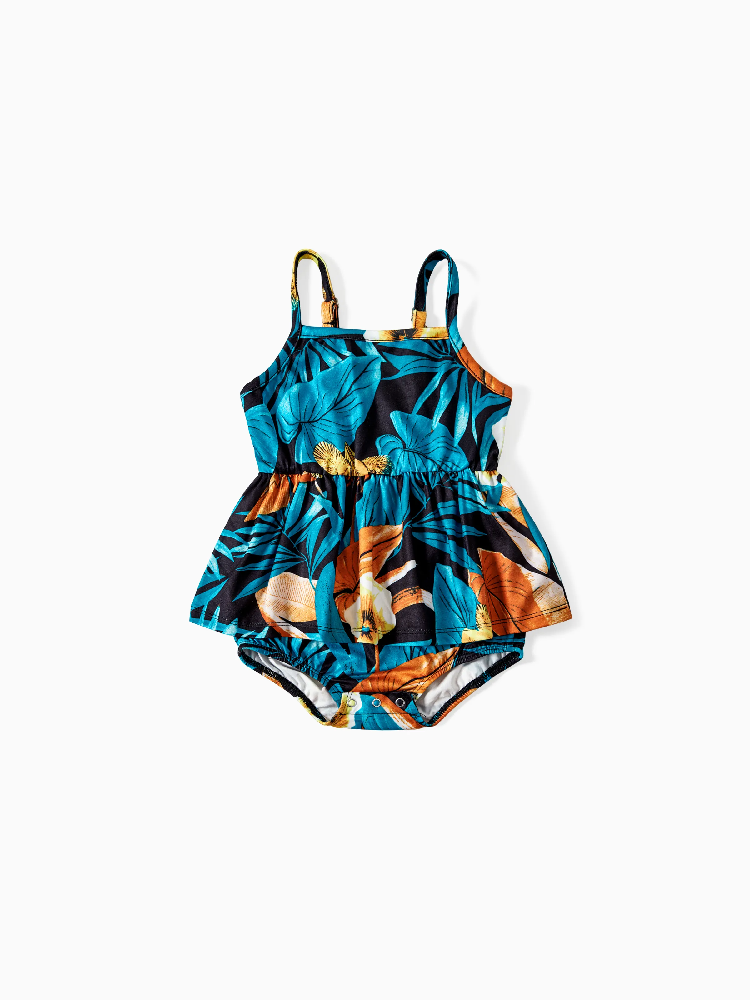 Mommy & me Floral Ruched Drawstring Side Strap Dress Sets Black - Image 13