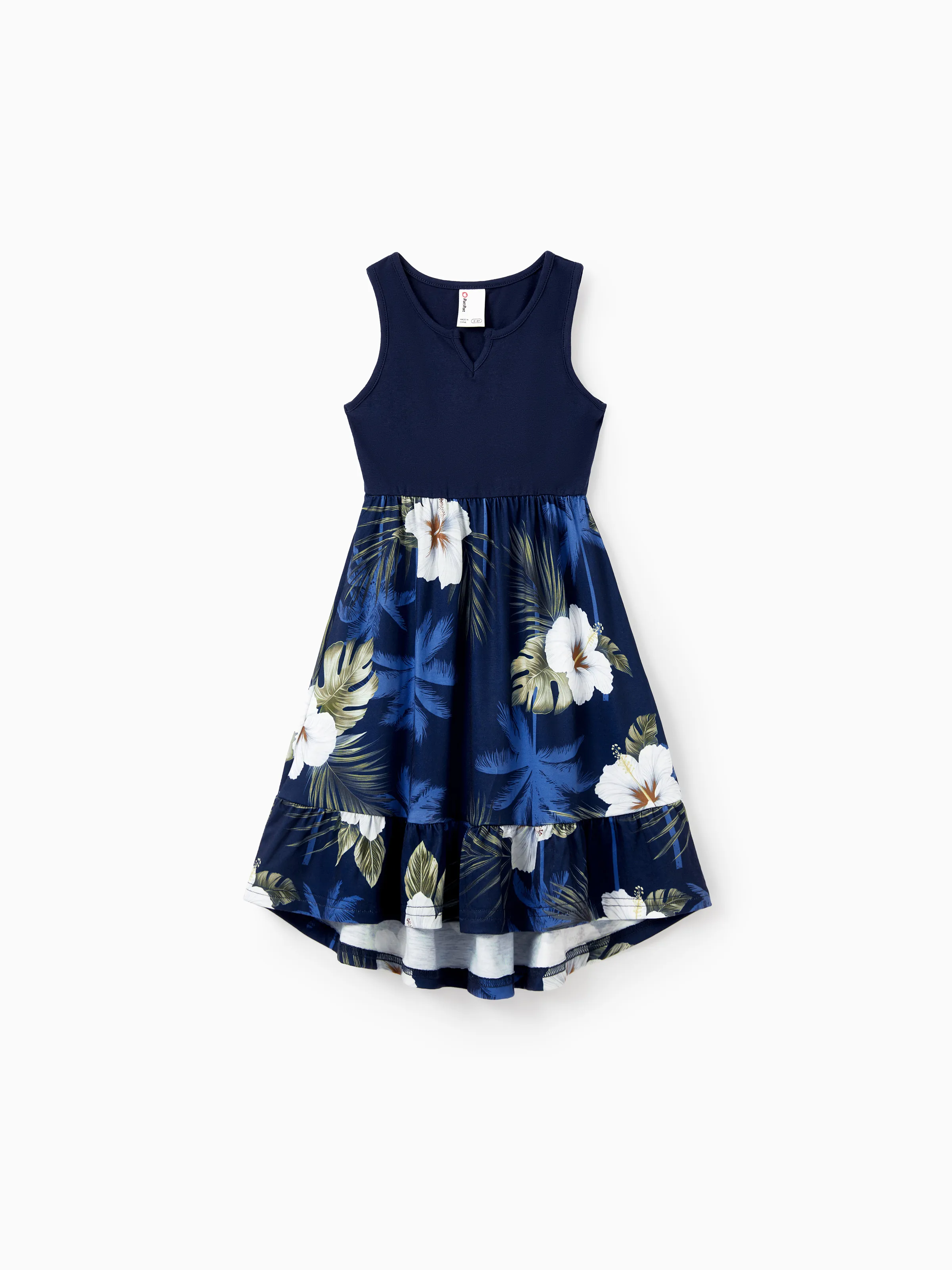 Mommy & me Floral Print Splicing Sleeveless Tank Dress Deep Blue - Image 8