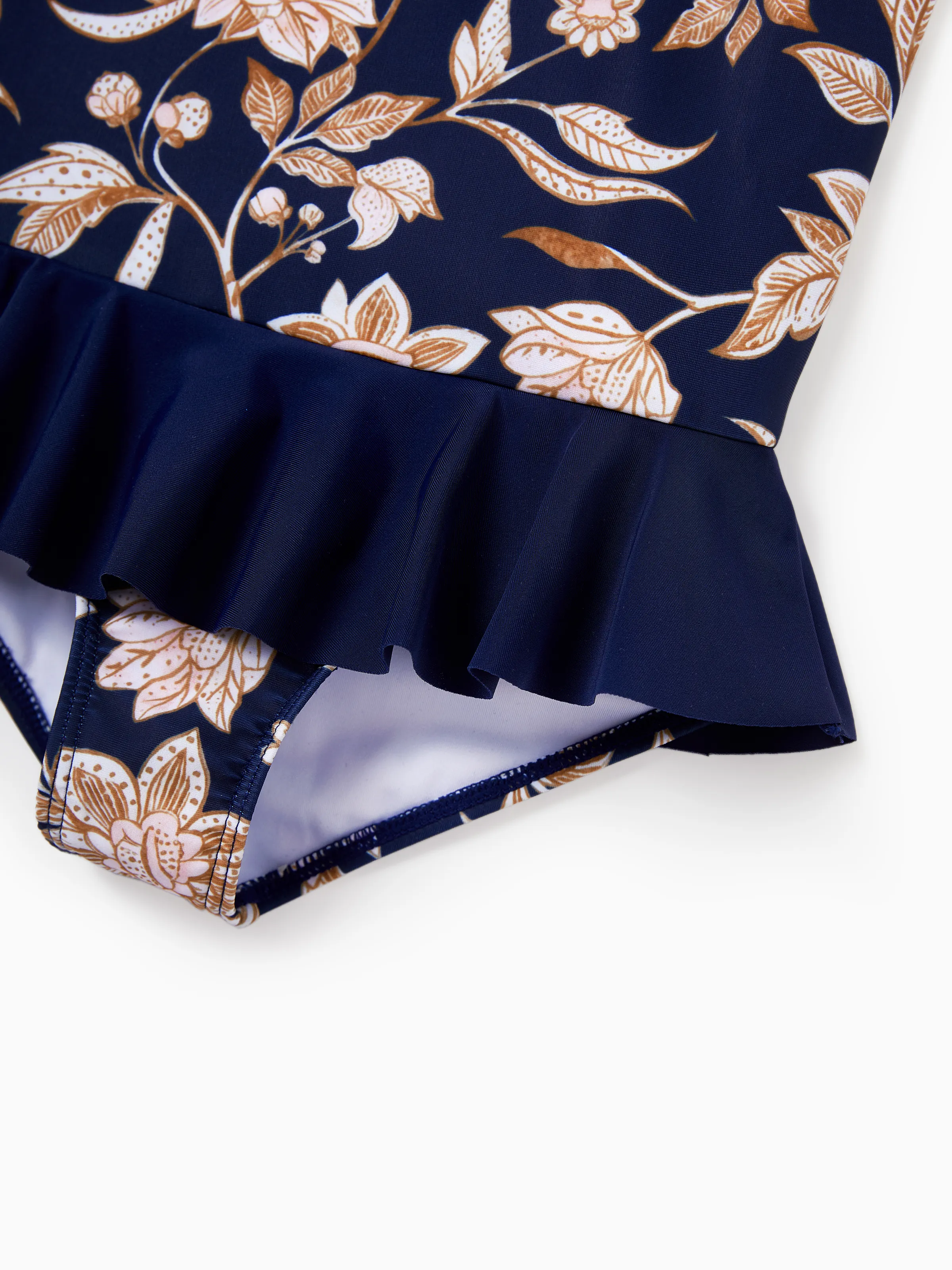 Mommy & me Floral Print Swimsuits 2-in-1 One-Piece Swimsuit & Swim Trunks Deep Blue - Image 12