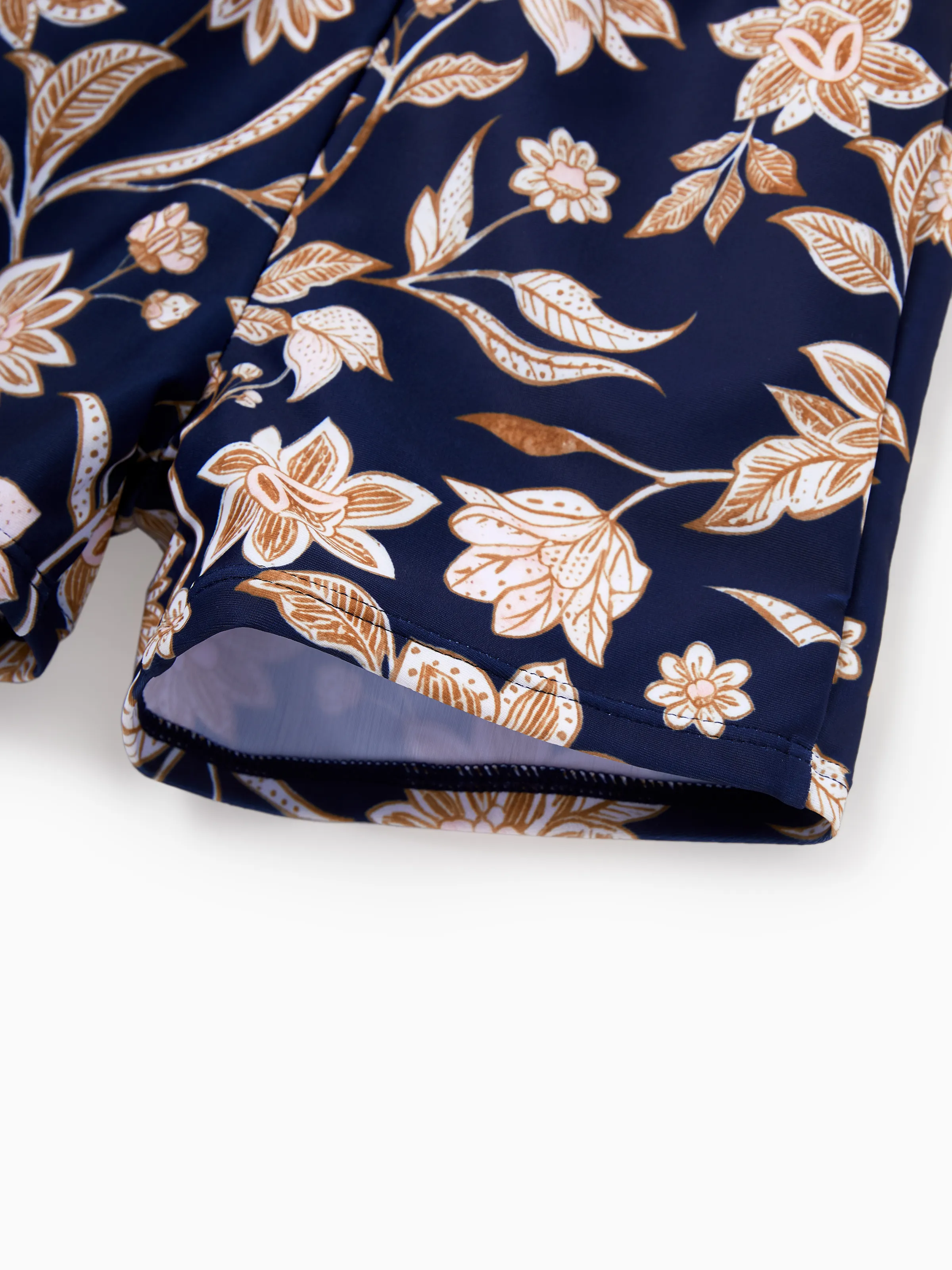 Mommy & me Floral Print Swimsuits 2-in-1 One-Piece Swimsuit & Swim Trunks Deep Blue - Image 16