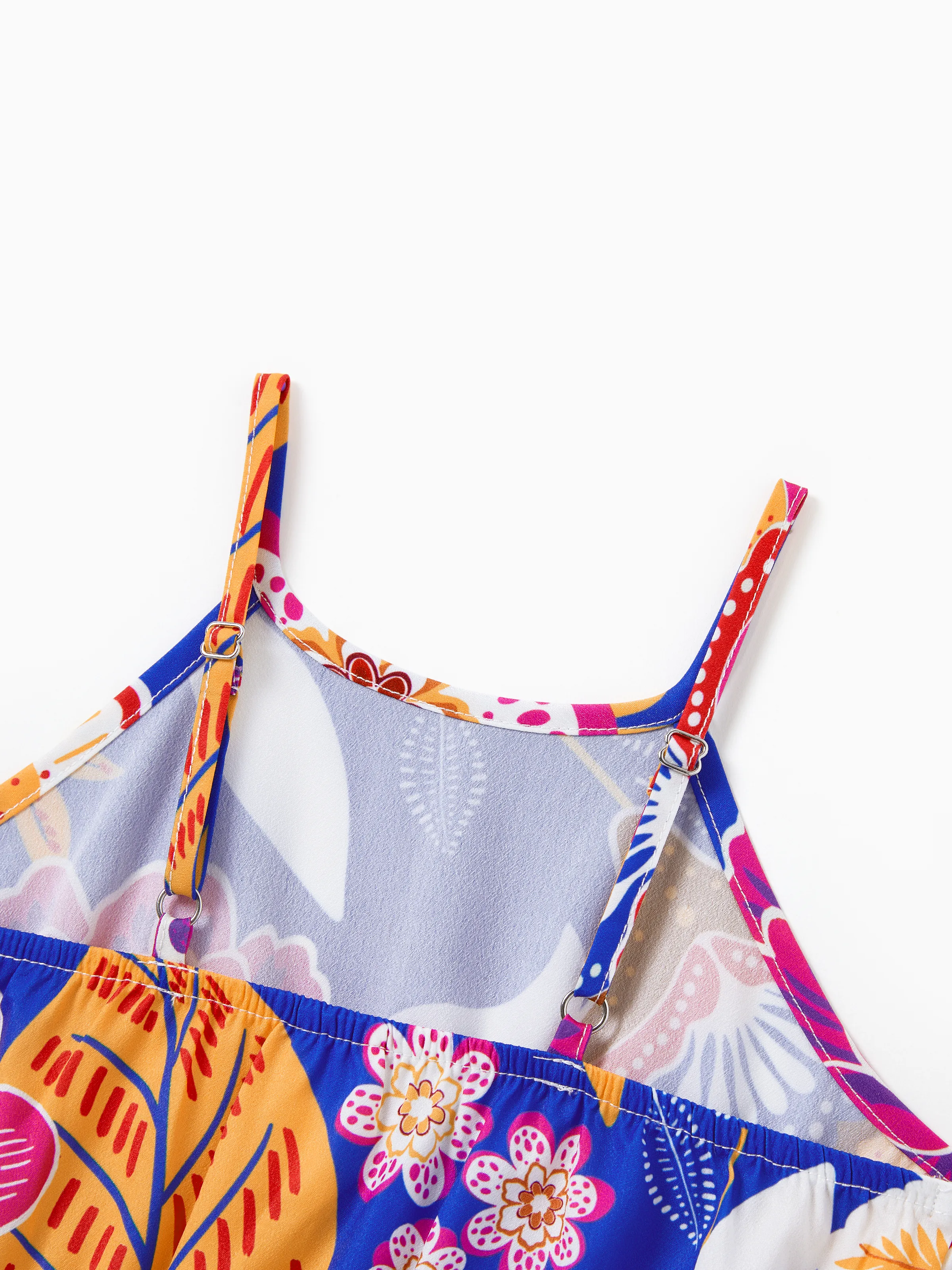 Mommy & me Hawaiian Outfits Tropical Floral Print Vacation Clothes Strap Belted Dress Navy - Image 11
