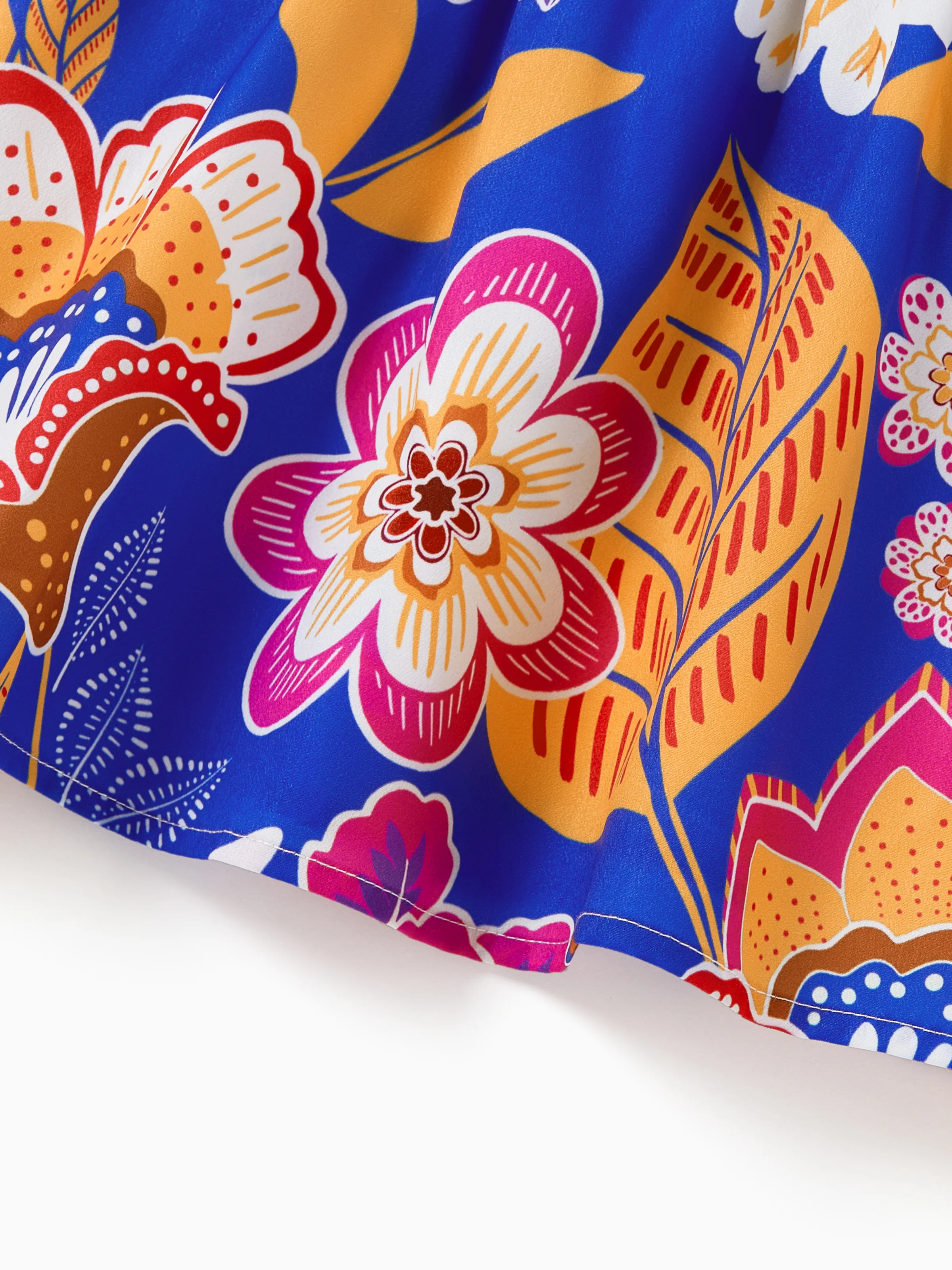 Mommy & me Hawaiian Outfits Tropical Floral Print Vacation Clothes Strap Belted Dress Navy - Image 17