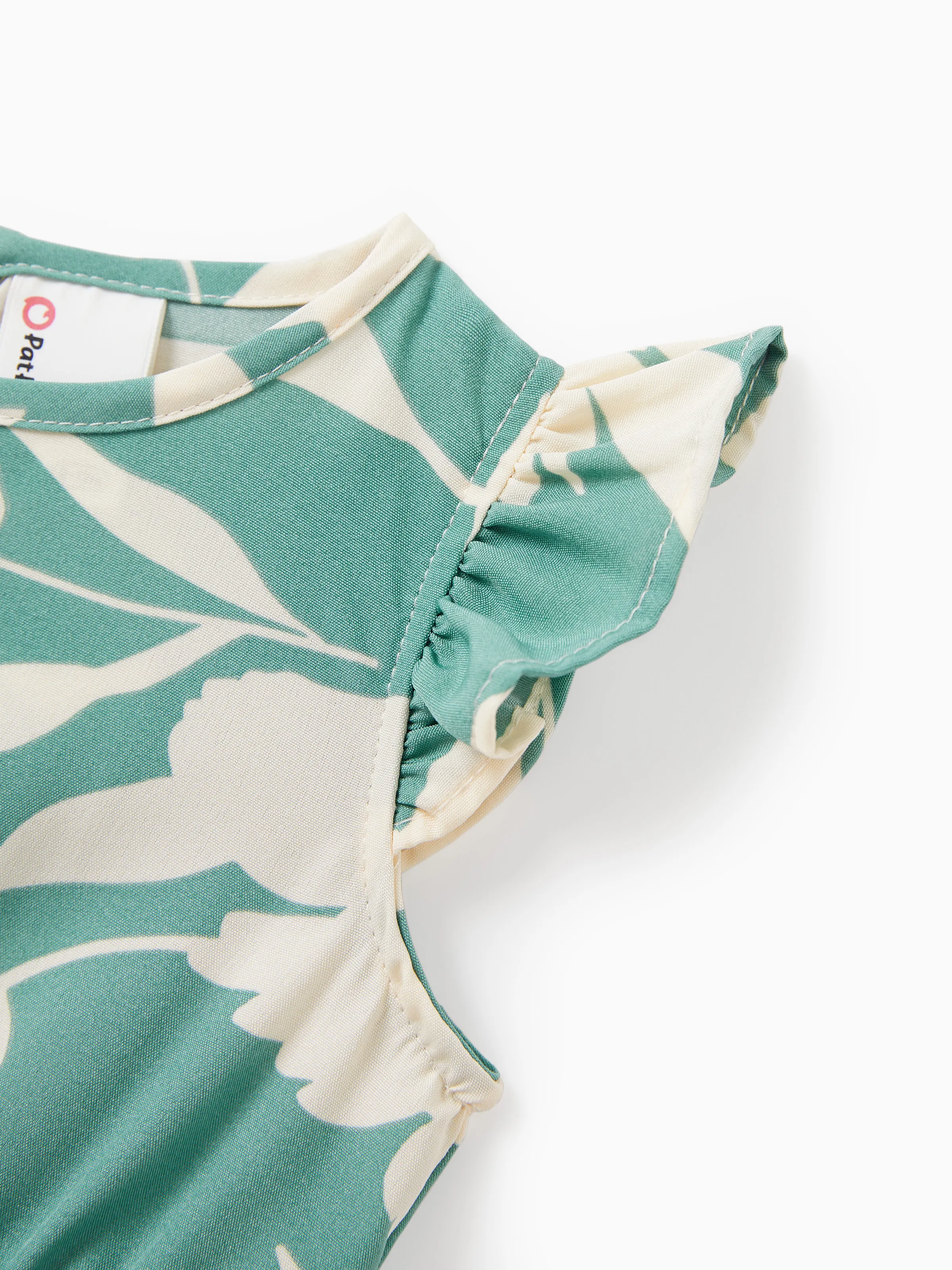 Mommy & me Leaf Print Green Sling Shirred Dress Set Green - Image 16