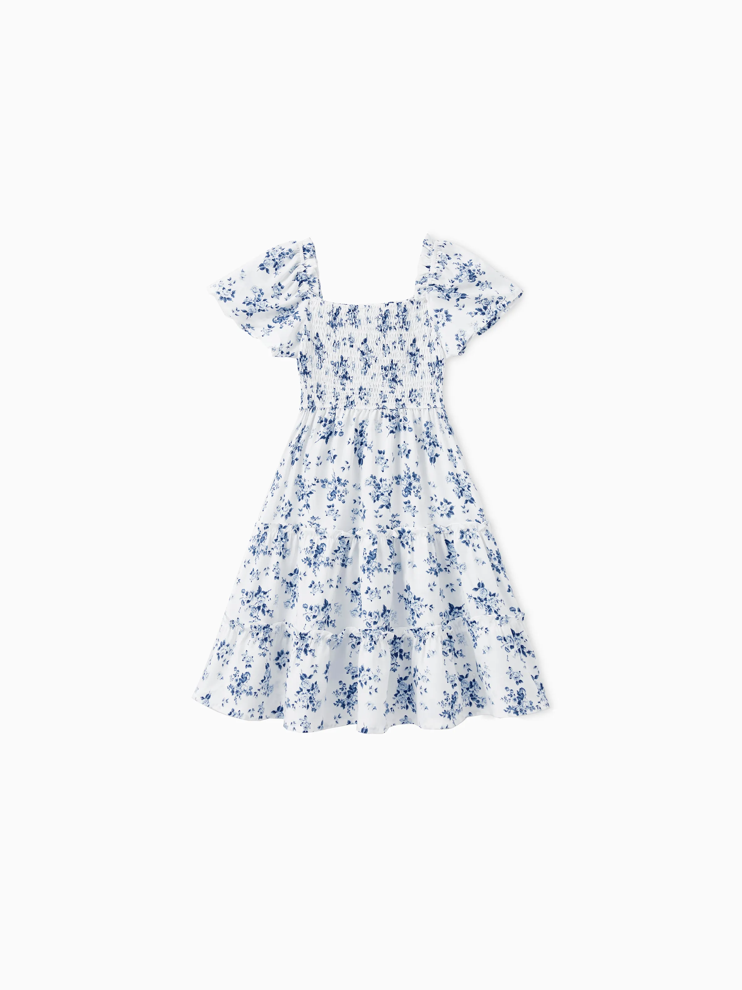Mommy & me Outfit: Floral Smocking Casual Suit BLUEWHITE - Image 10