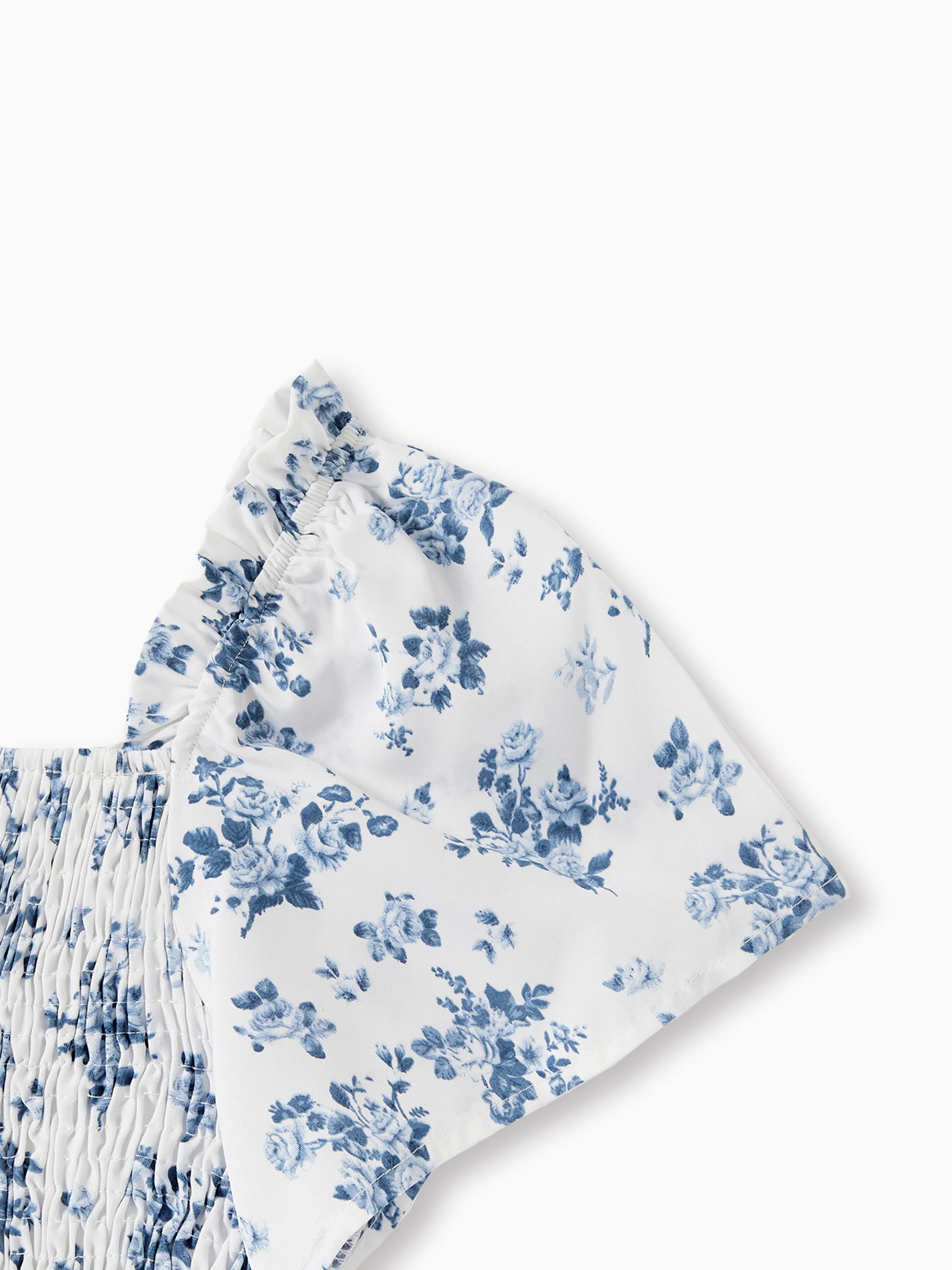 Mommy & me Outfit: Floral Smocking Casual Suit BLUEWHITE - Image 12