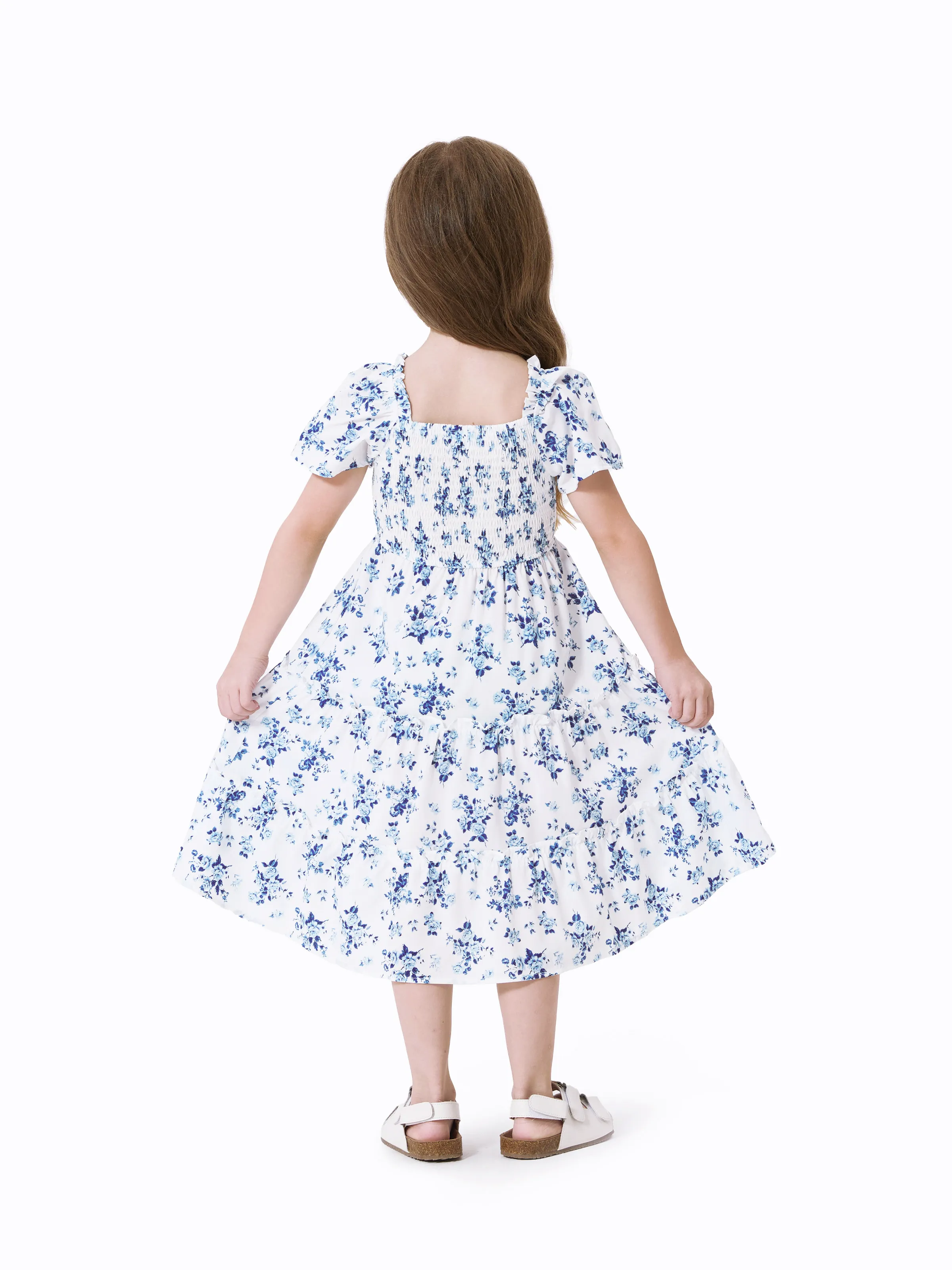 Mommy & me Outfit: Floral Smocking Casual Suit BLUEWHITE - Image 9