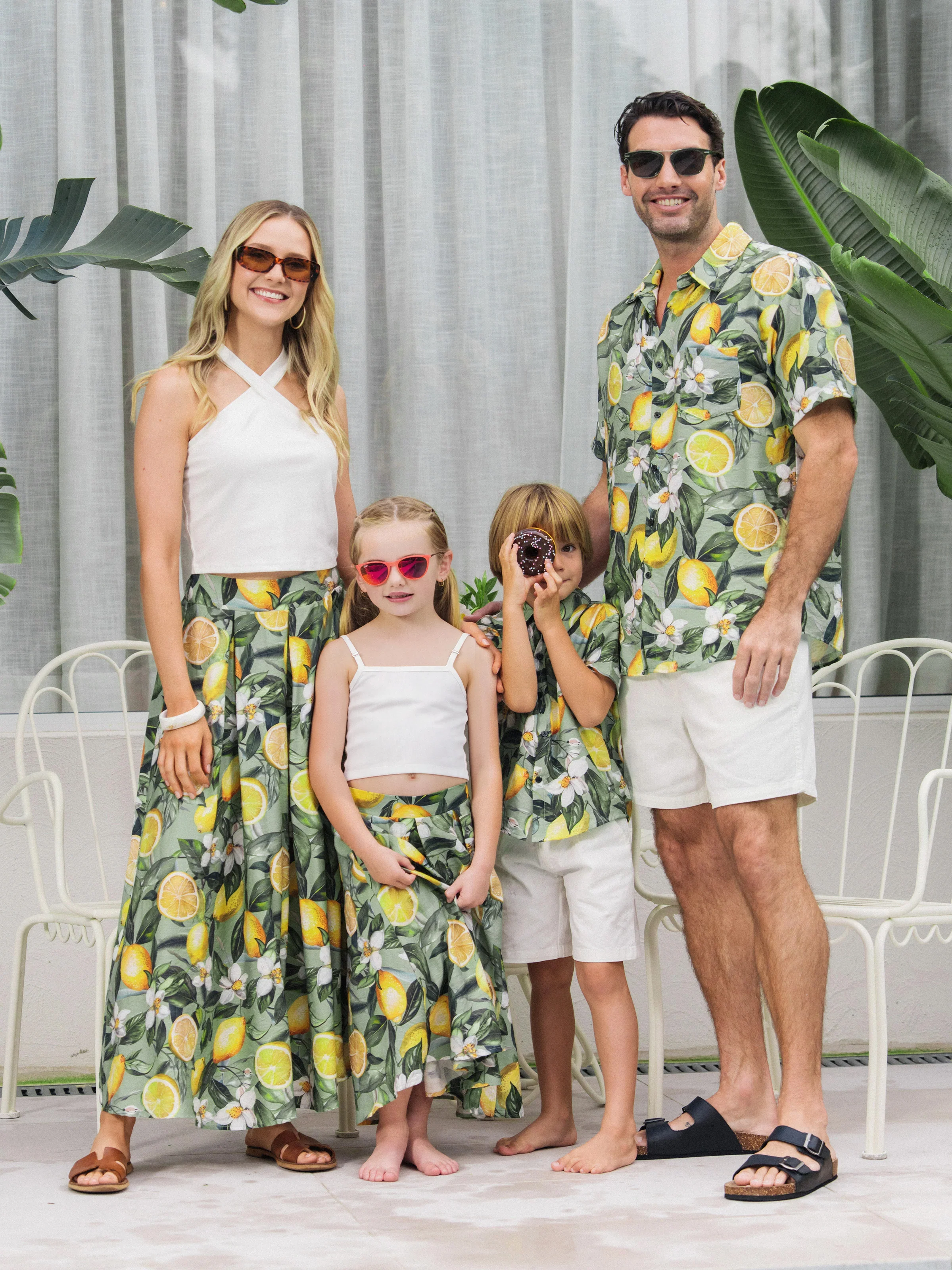 Daddy & Son Outfits – Lemon Print Hawaiian Shirts – Tropical Vacation Clothes for Men & Kids Green - Image 2