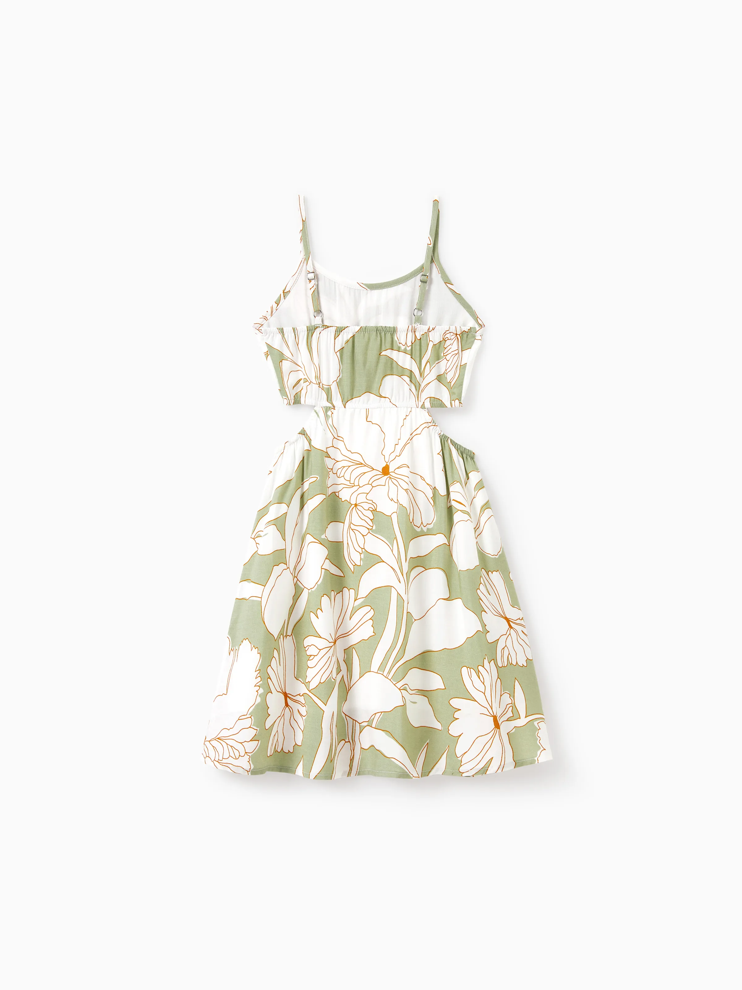Mommy & me Outfits Tropical Floral Print Strap Dress or Short-sleeve Colorblock Shirts Set Pale Green - Image 13