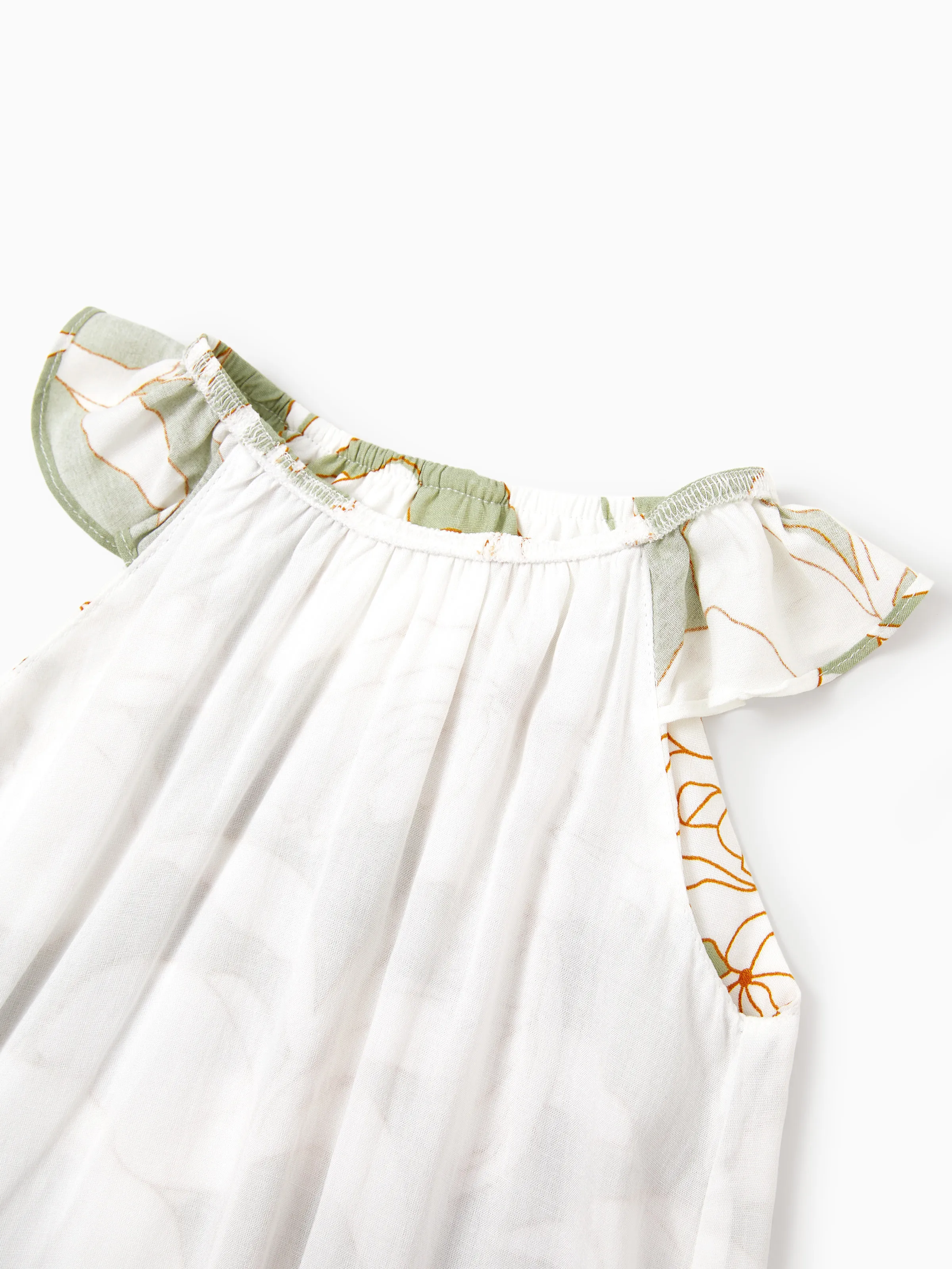 Mommy & me Outfits Tropical Floral Print Strap Dress or Short-sleeve Colorblock Shirts Set Pale Green - Image 18