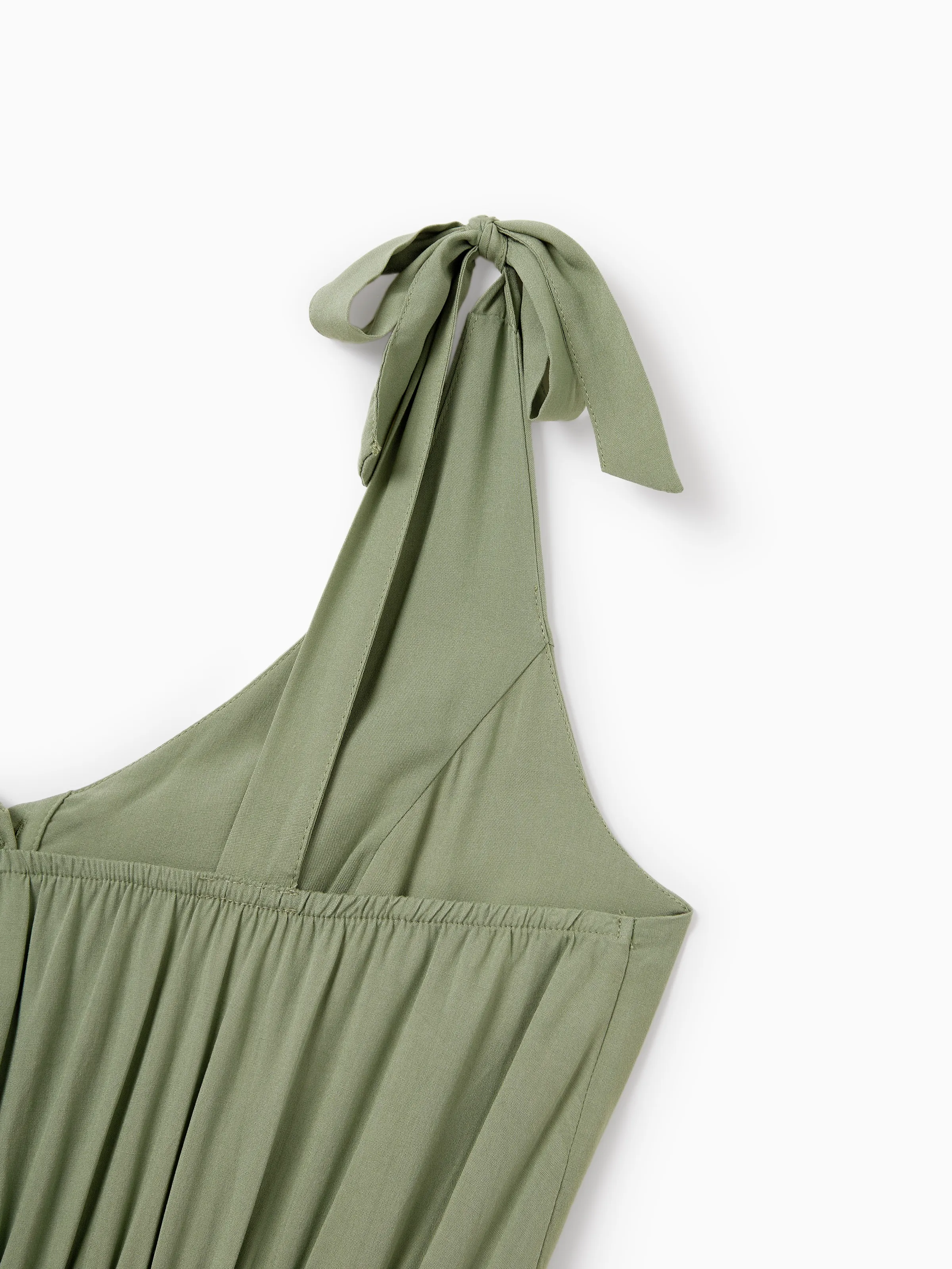 Mommy & me Polo Collar Short-sleeve Shirt or V-neck Strappy Mesh Dress Green - Image 10