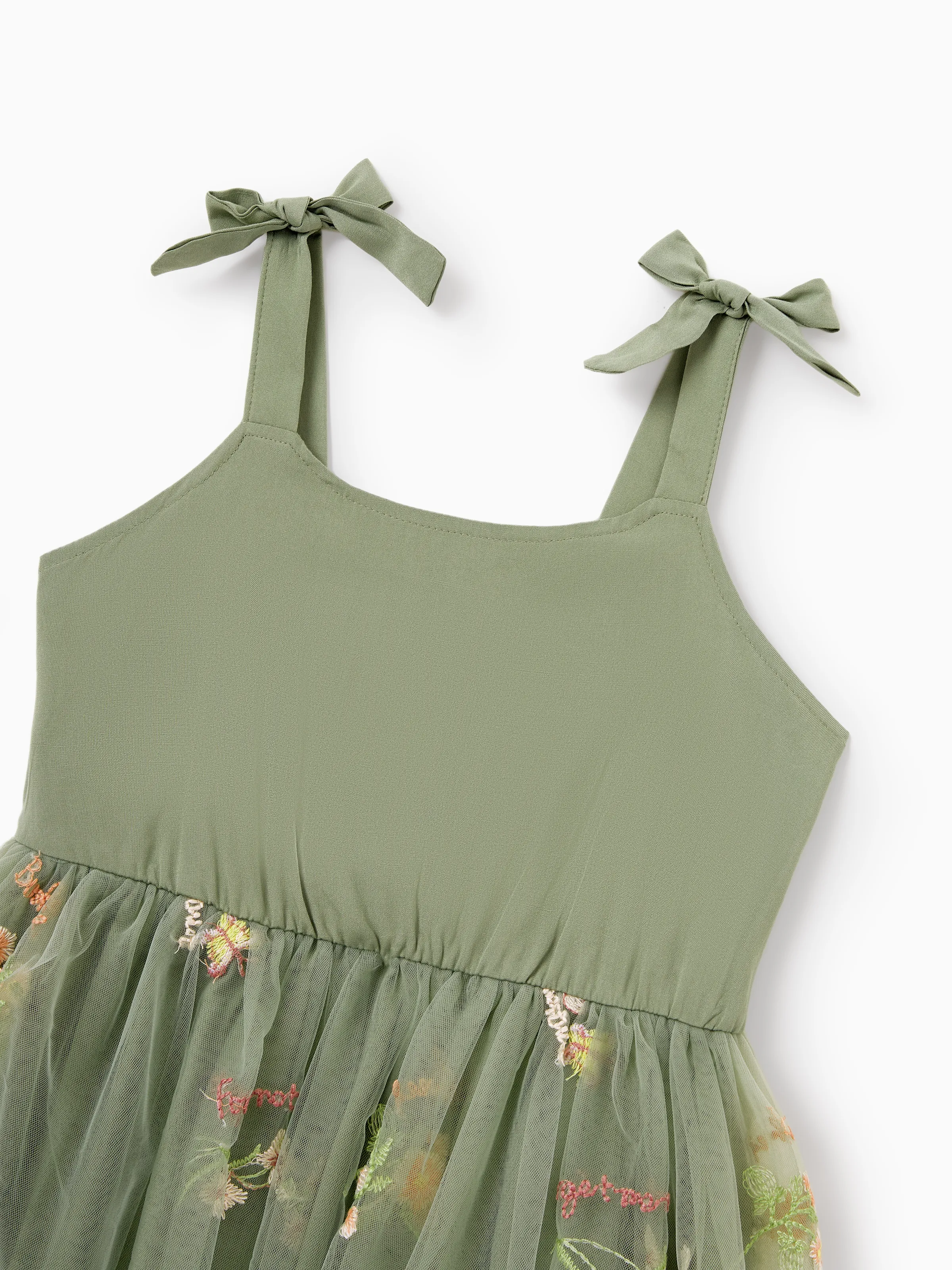 Mommy & me Polo Collar Short-sleeve Shirt or V-neck Strappy Mesh Dress Green - Image 16