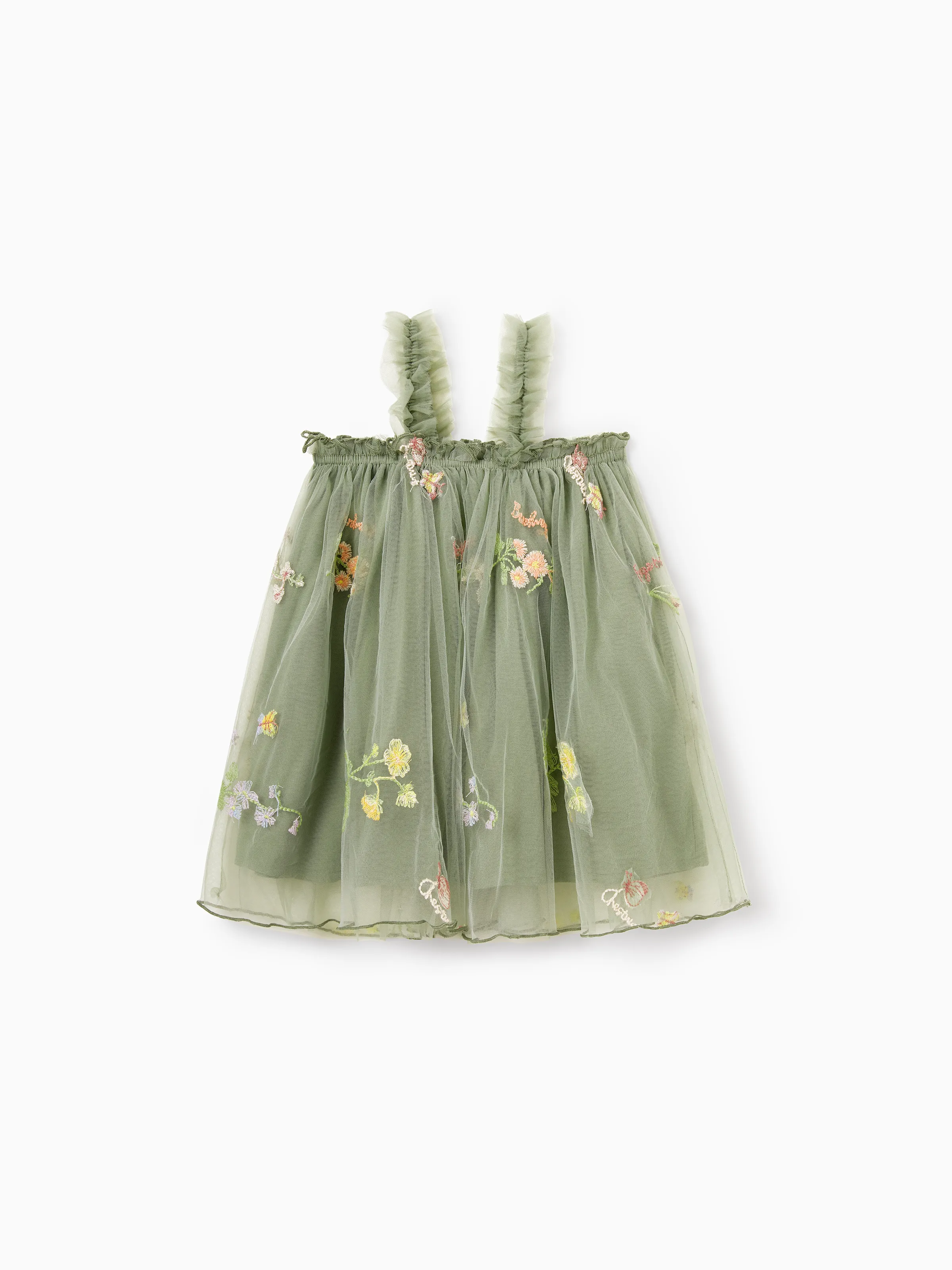 Mommy & me Polo Collar Short-sleeve Shirt or V-neck Strappy Mesh Dress Green - Image 19