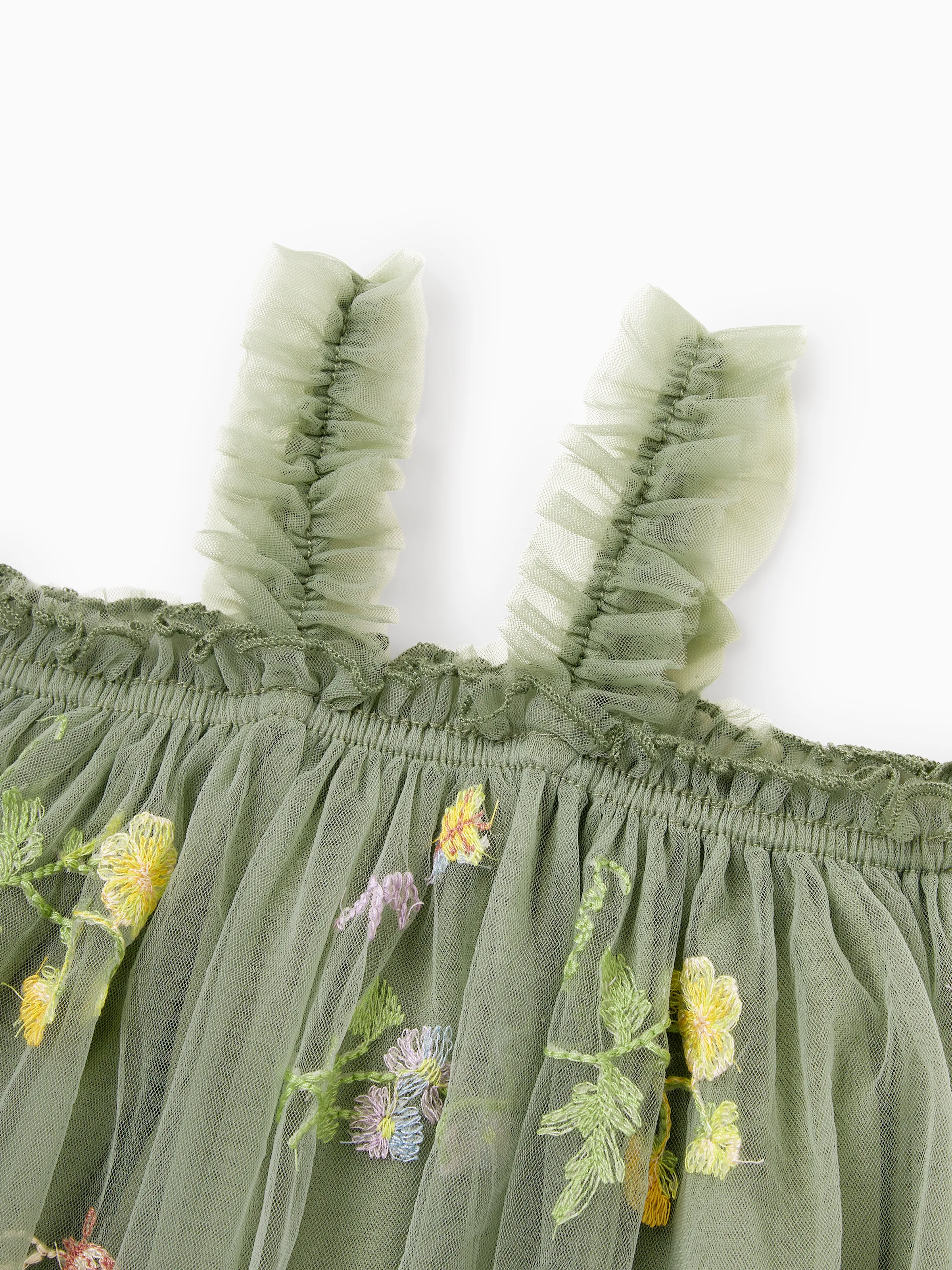 Mommy & me Polo Collar Short-sleeve Shirt or V-neck Strappy Mesh Dress Green - Image 21