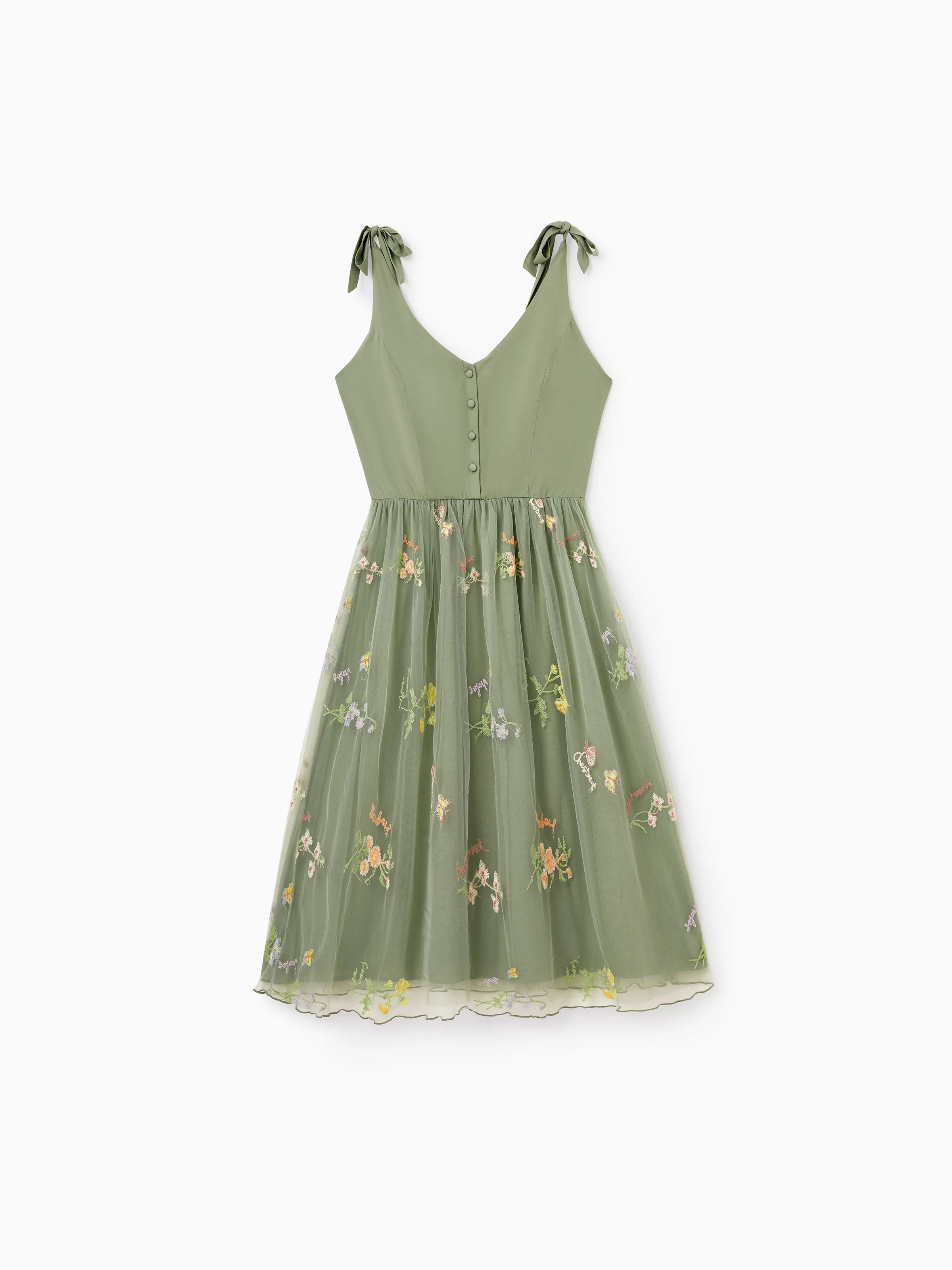 Mommy & me Polo Collar Short-sleeve Shirt or V-neck Strappy Mesh Dress Green - Image 7