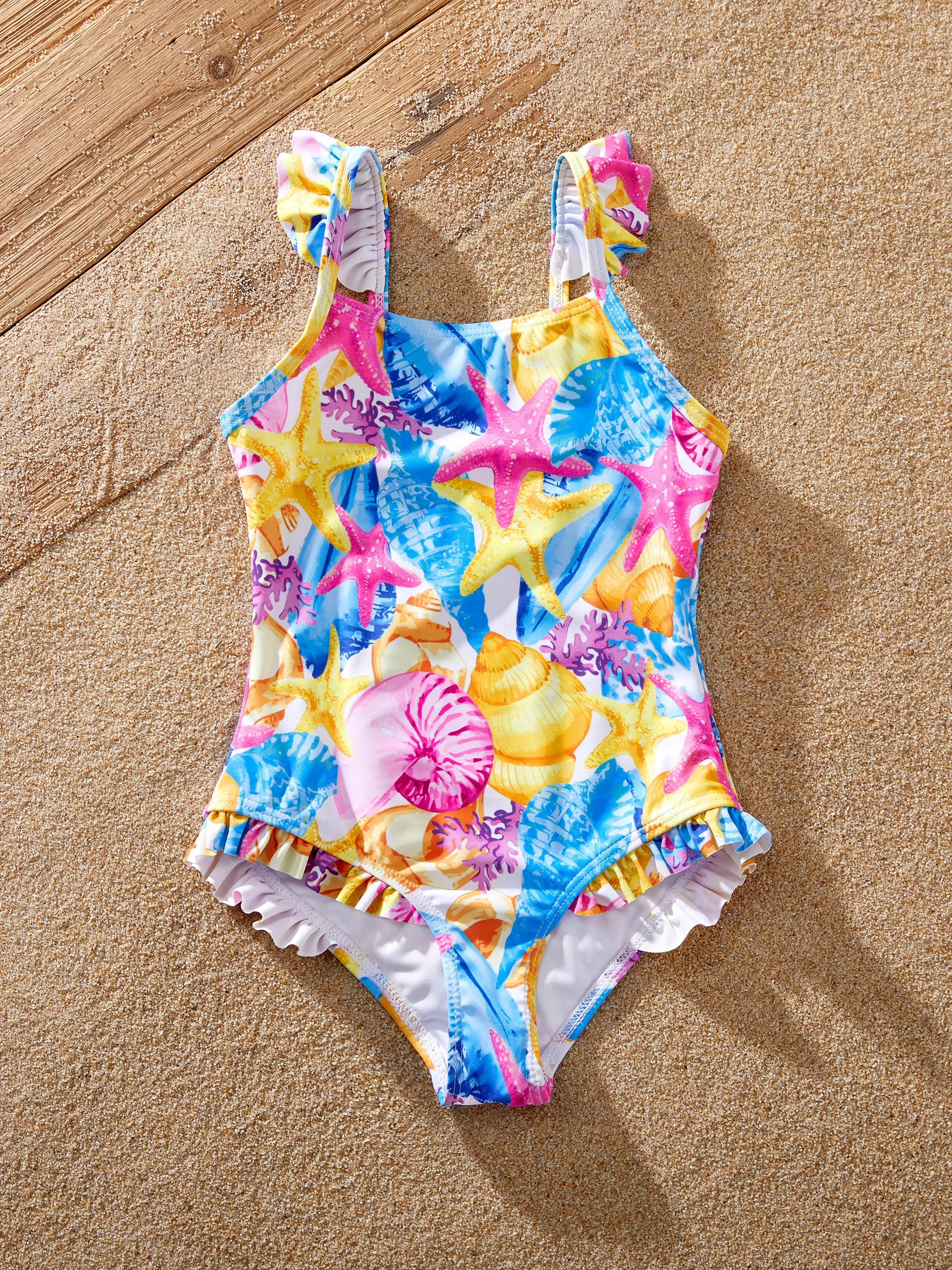 Mommy & me Seashell & Starfish Print Swimsuits Ruched One-Piece & Swim Trunks Set Multi-color - Image 13