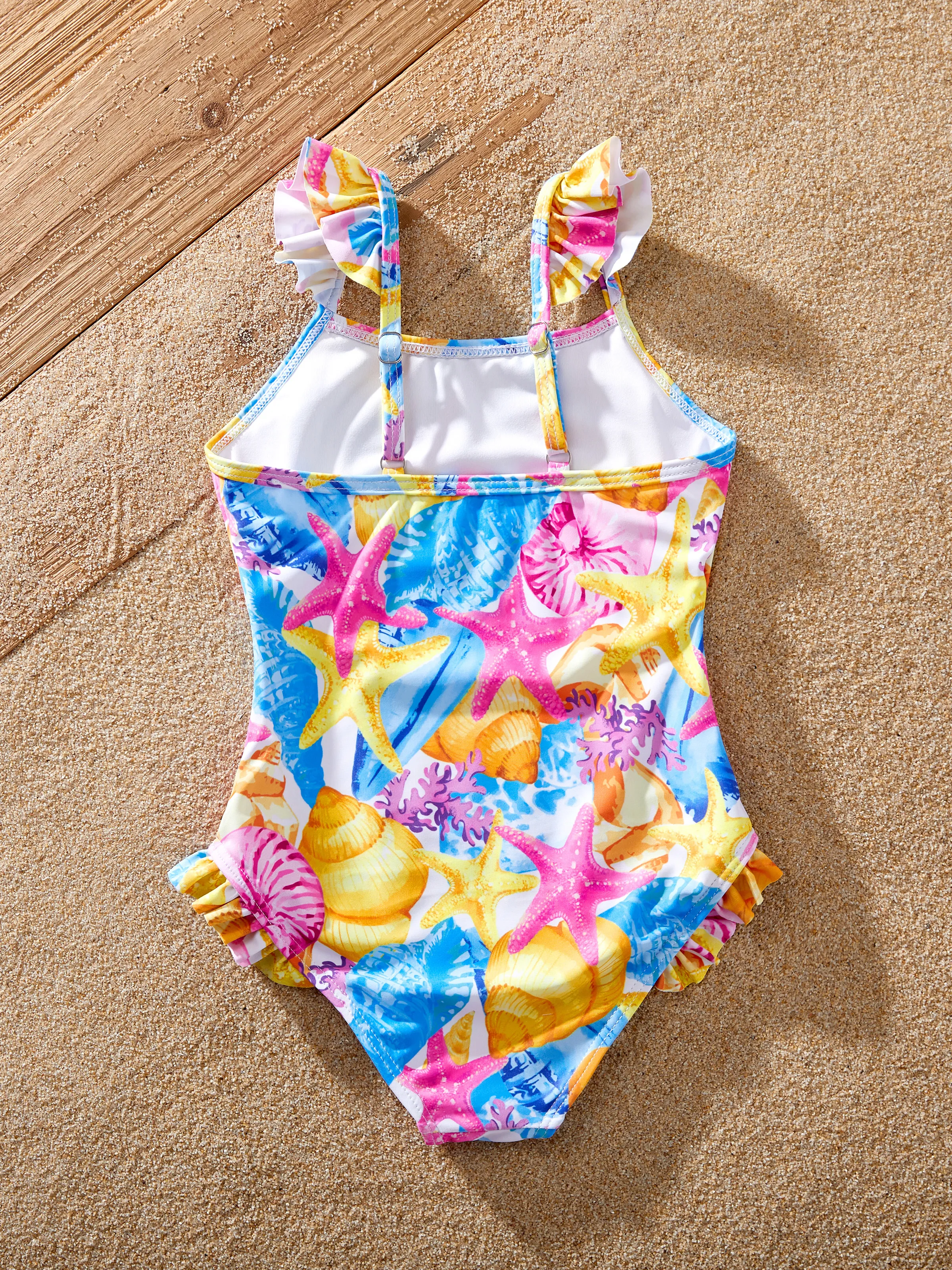 Mommy & me Seashell & Starfish Print Swimsuits Ruched One-Piece & Swim Trunks Set Multi-color - Image 14