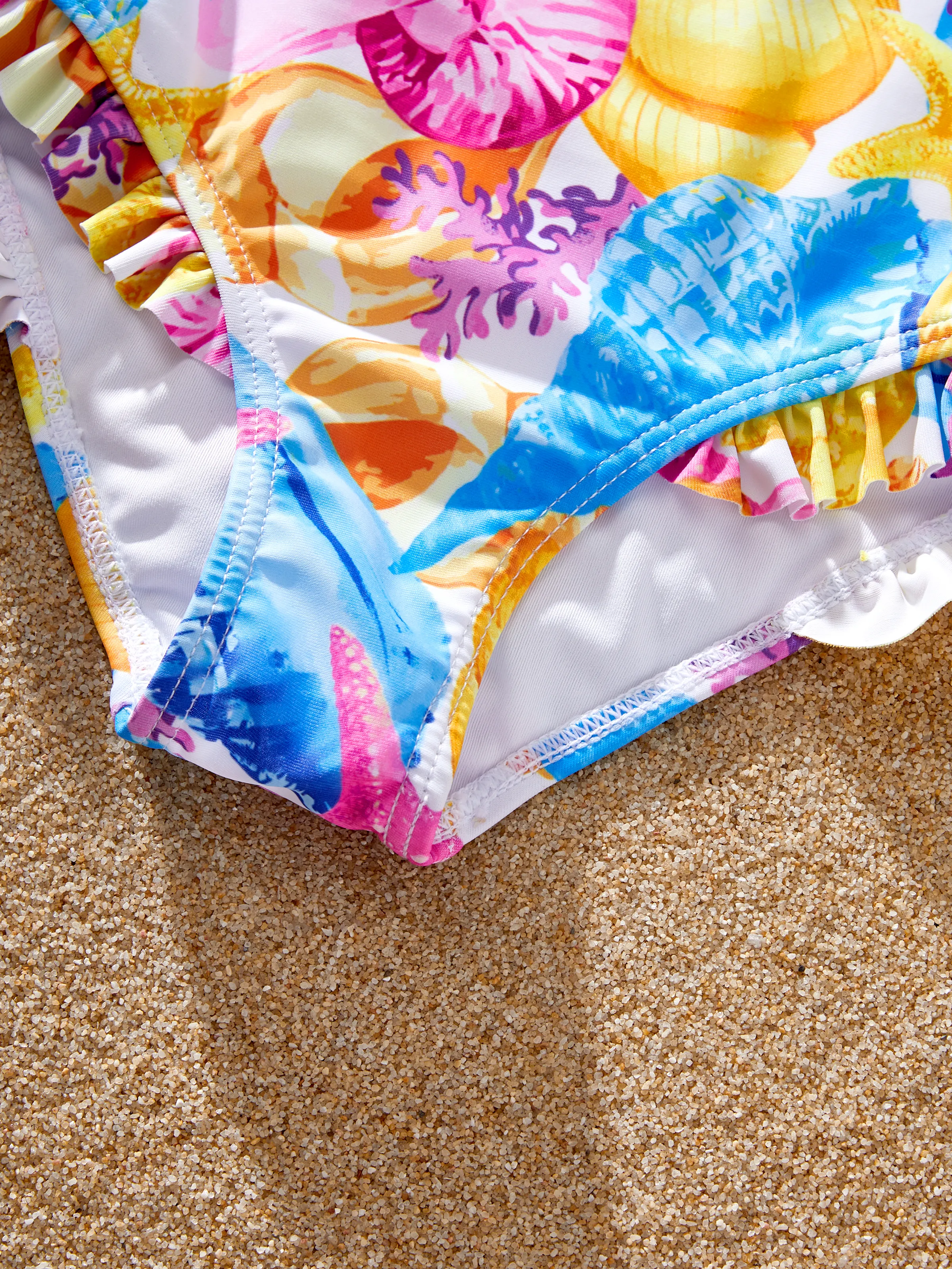 Mommy & me Seashell & Starfish Print Swimsuits Ruched One-Piece & Swim Trunks Set Multi-color - Image 16