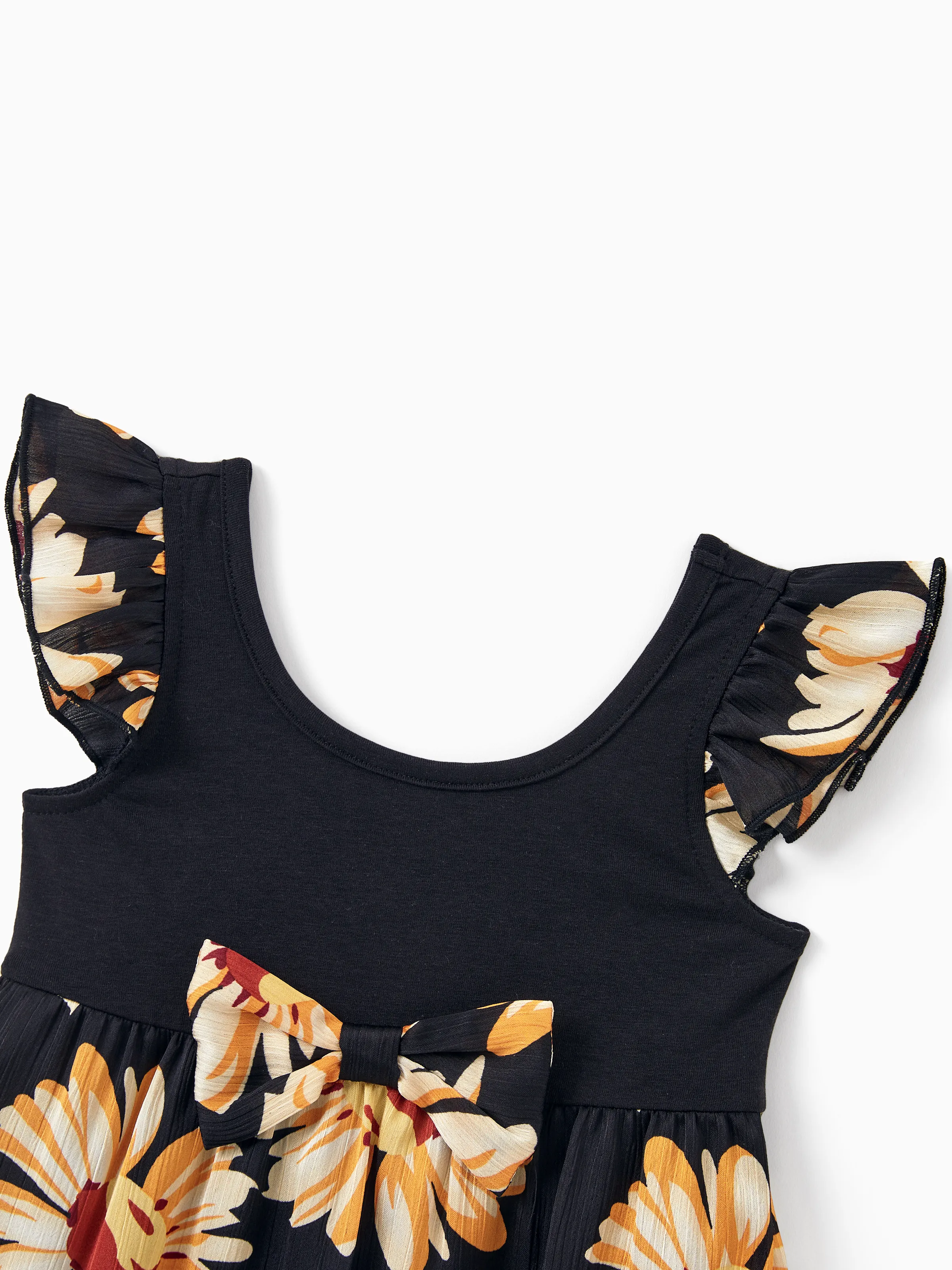 Mommy & me Set Floral Sleeveless Strappy Dress or Colorblock Short-sleeve T-shirt Black - Image 18
