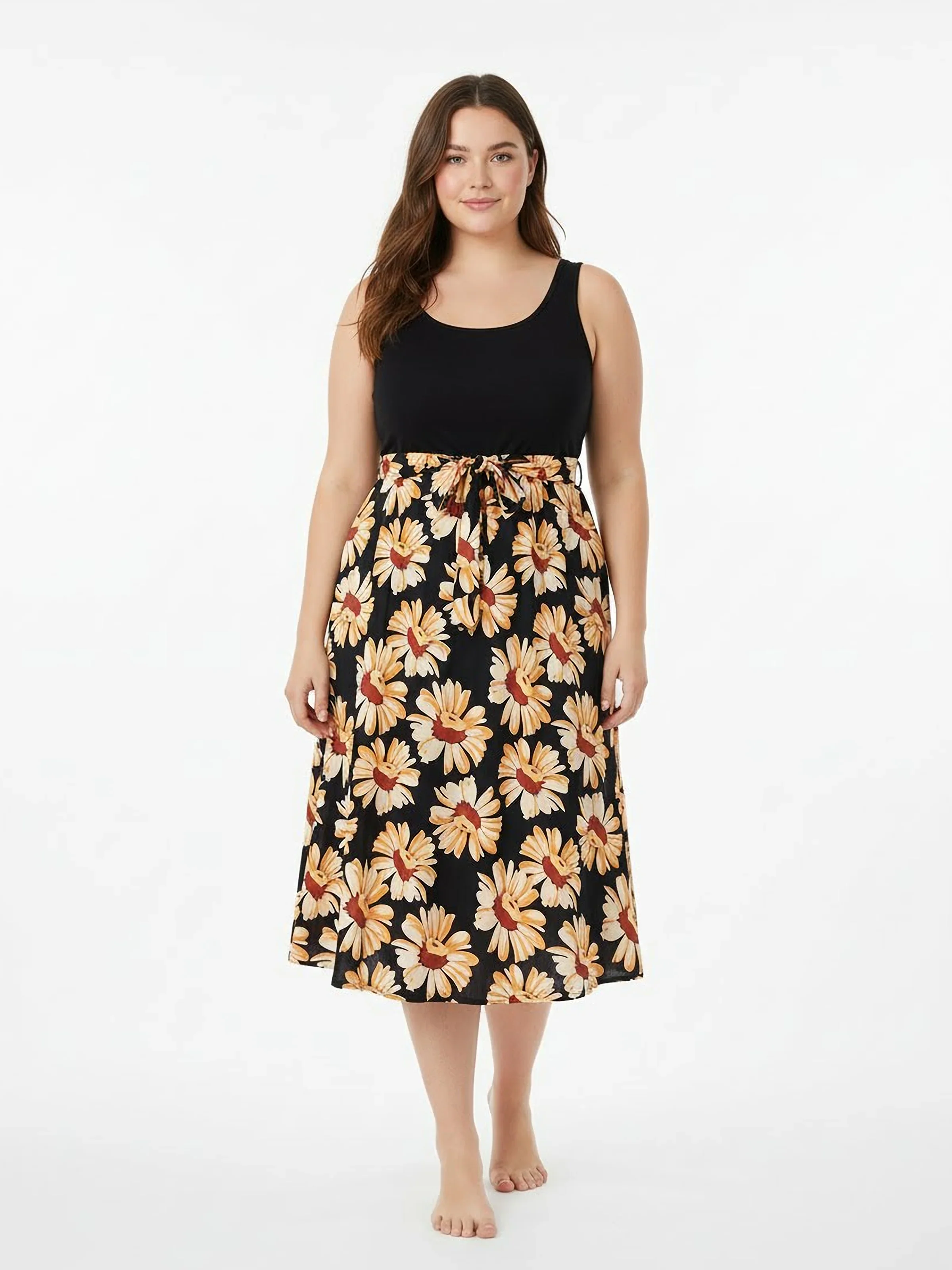 Mommy & me Set Floral Sleeveless Strappy Dress or Colorblock Short-sleeve T-shirt Black - Image 4