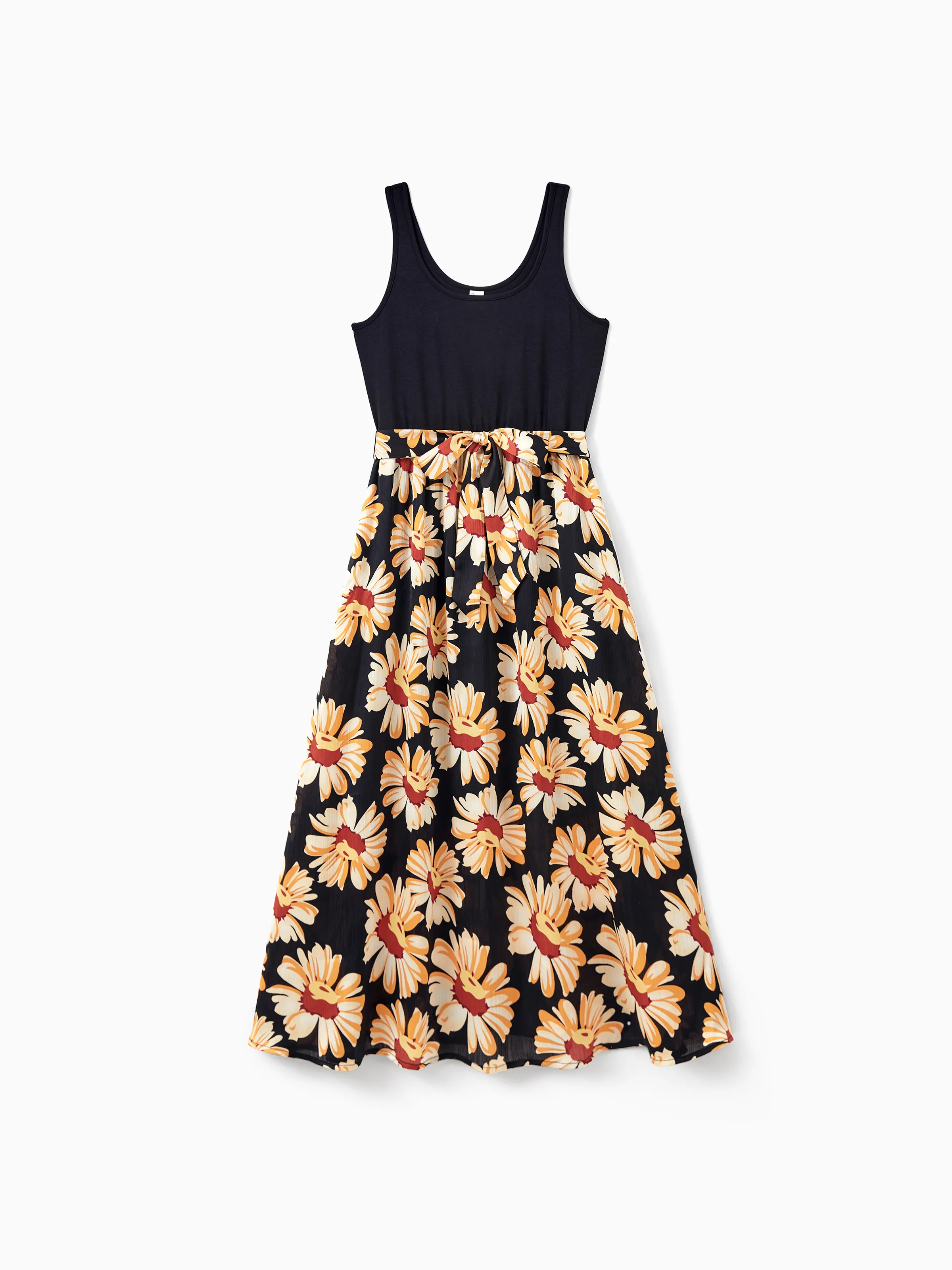 Mommy & me Set Floral Sleeveless Strappy Dress or Colorblock Short-sleeve T-shirt Black - Image 5