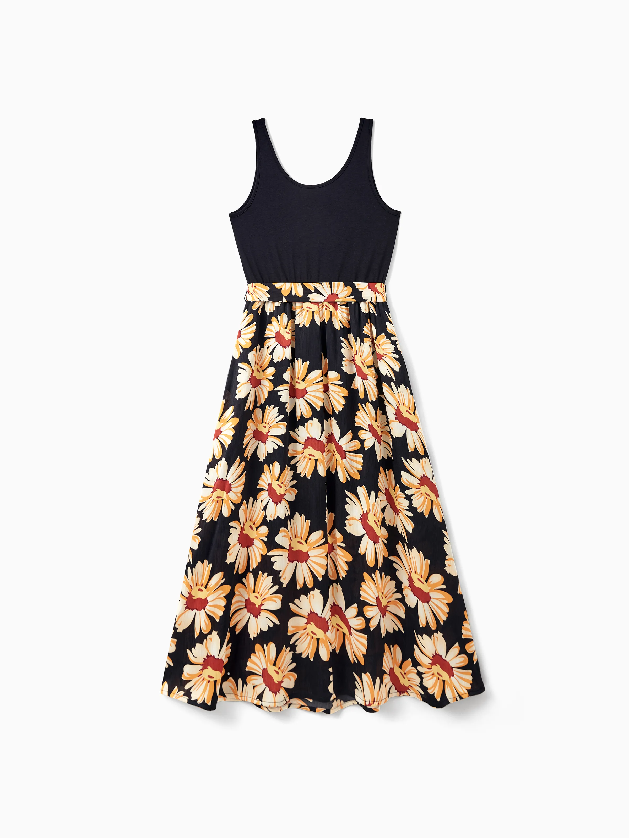 Mommy & me Set Floral Sleeveless Strappy Dress or Colorblock Short-sleeve T-shirt Black - Image 6