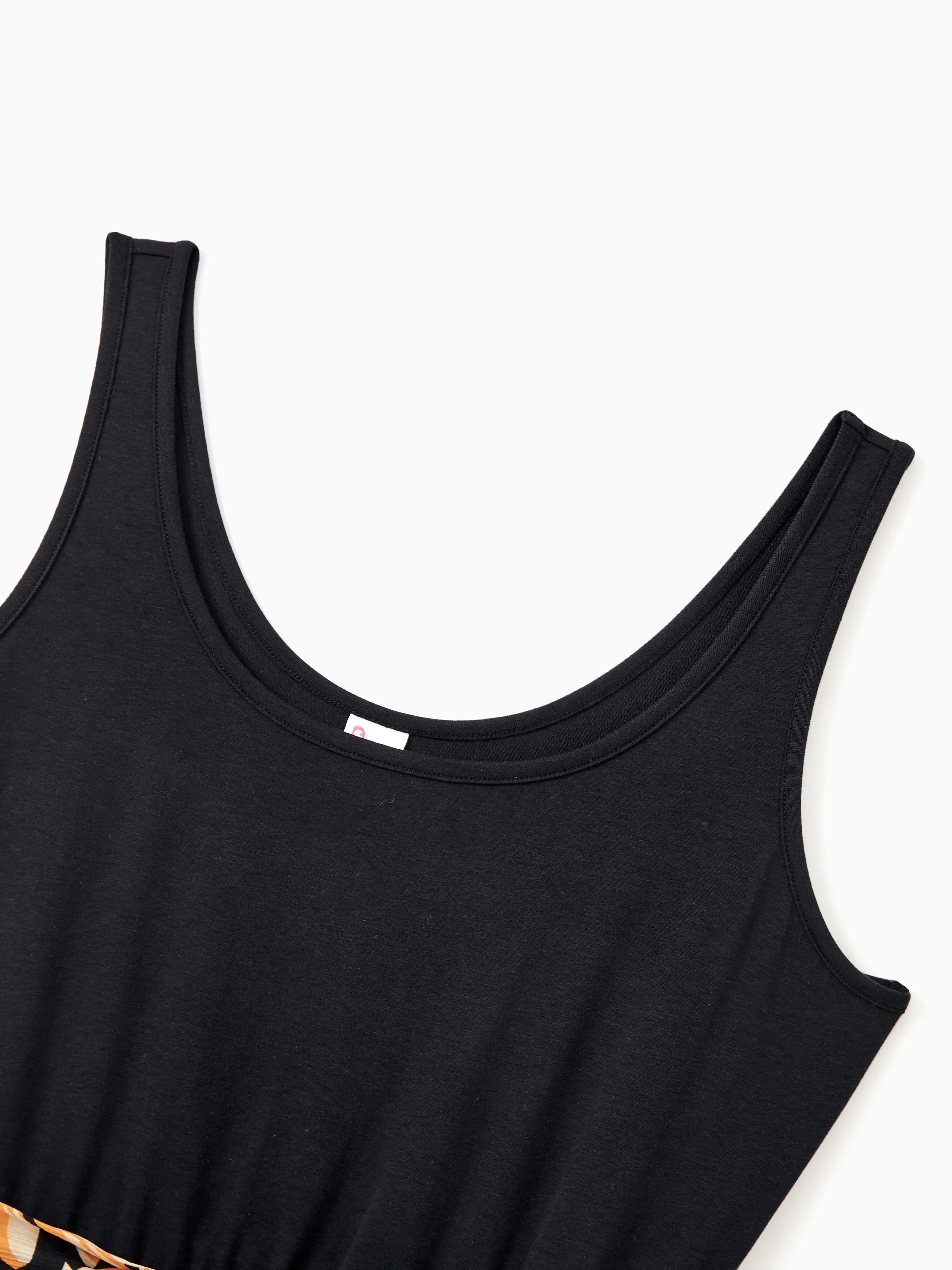 Mommy & me Set Floral Sleeveless Strappy Dress or Colorblock Short-sleeve T-shirt Black - Image 7