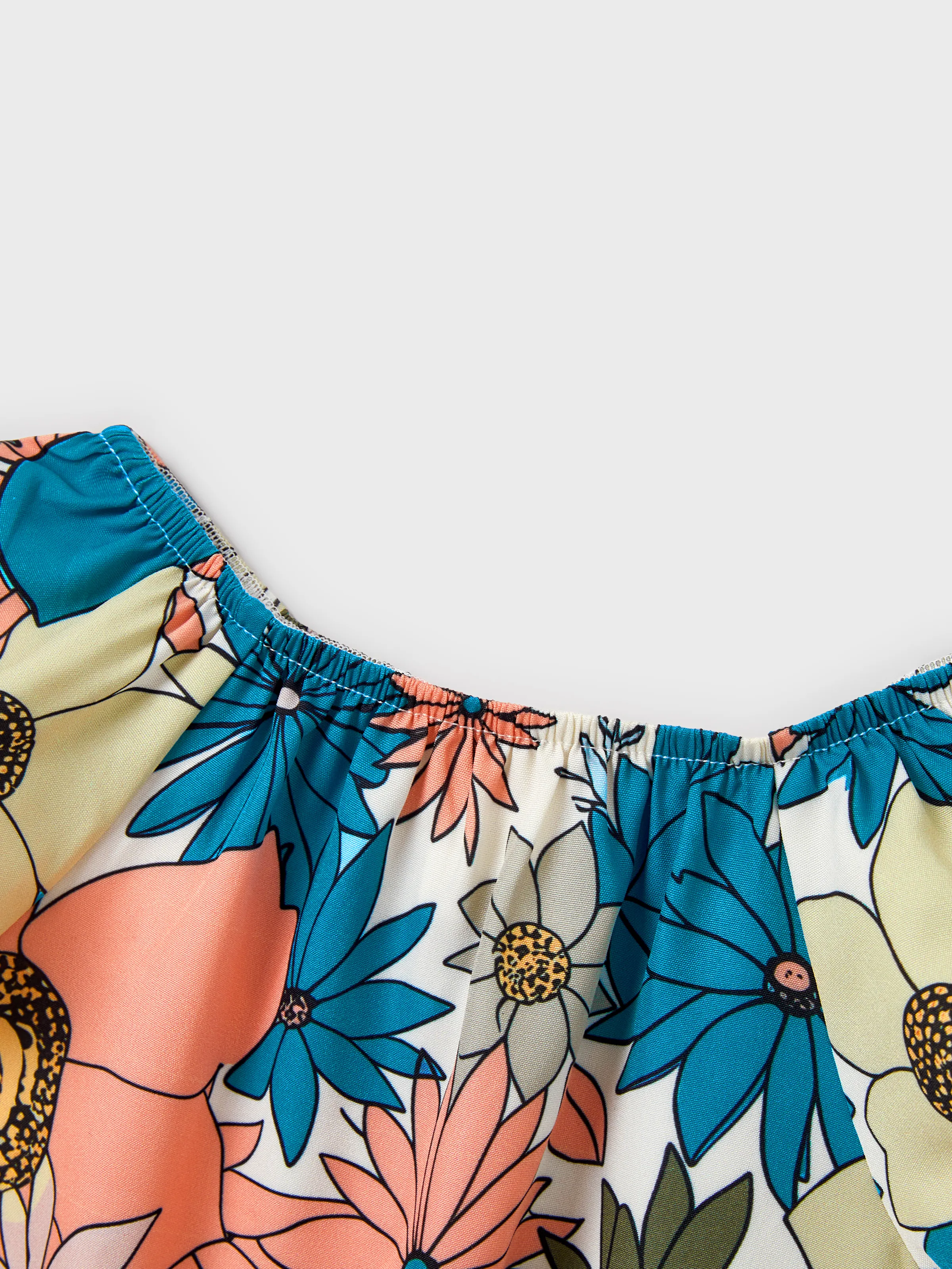 Mommy & me Set Sun Flower Print Short-sleeve Collar Shirt or White Camisole Top and Flower Wide-leg Pants Set for Summer Vacation Multi-color - Image 16