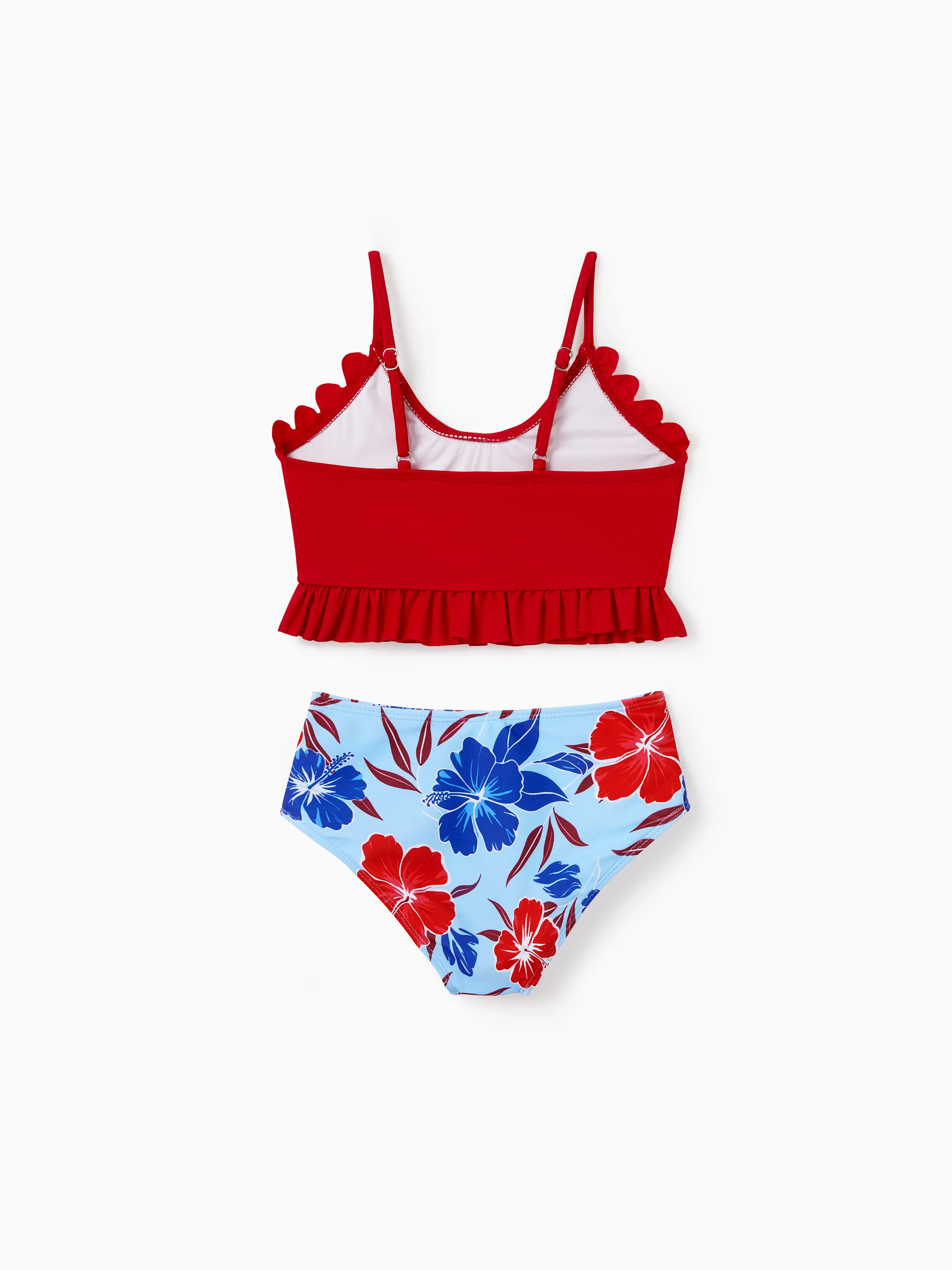 Mommy & me Swimwear Floral Print Bikini & Swim Trunks Set for Mom, Dad, & Kids, Perfect for Summer Beach Days & Pool Parties Red - Image 9