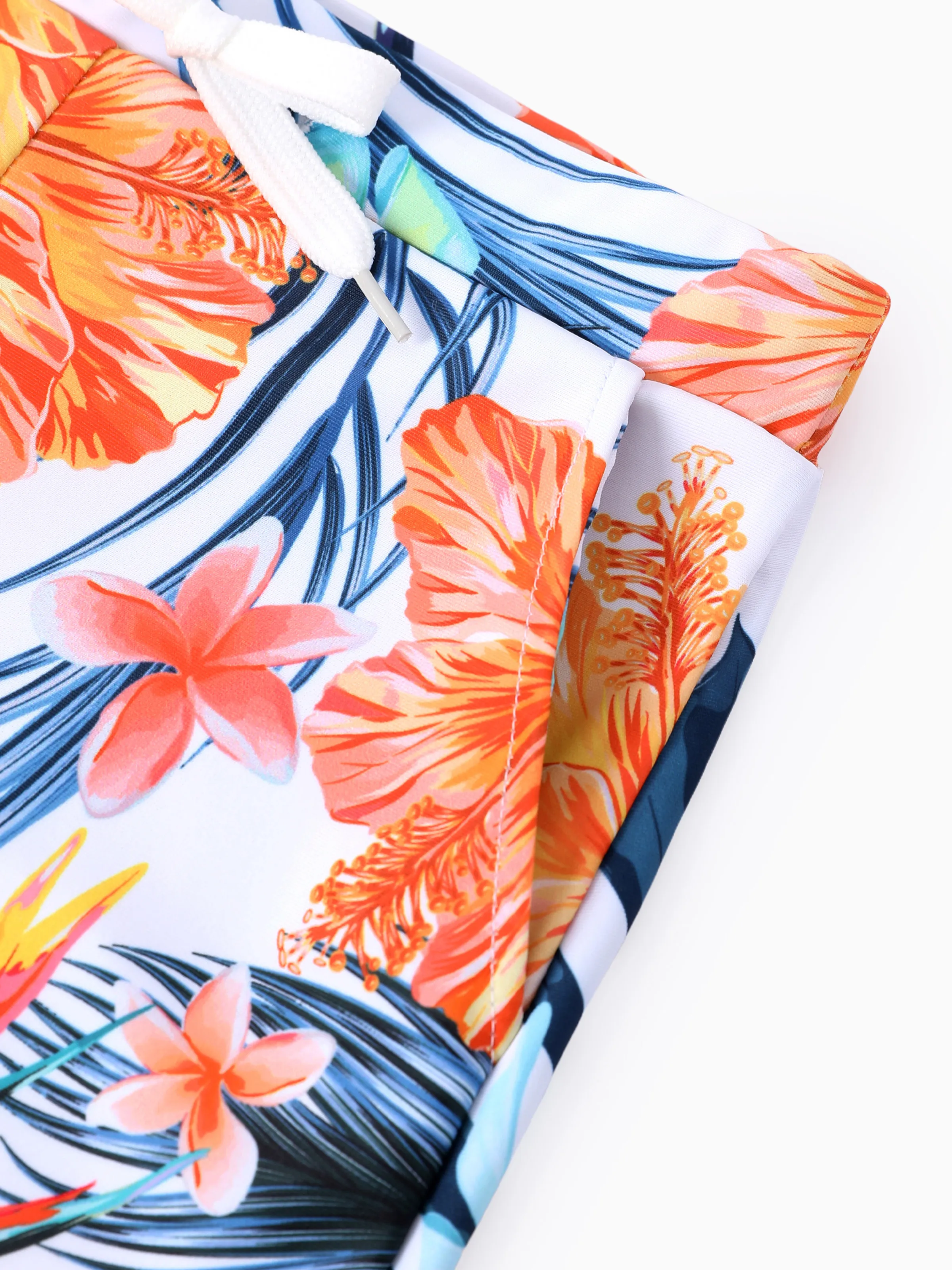 Mommy & me Swimwear Tropical Floral Bikini Set with Ruffle Top for Mom & Daughter, Board Shorts for Dad & Son, Bright Summer Beach Outfits Orange - Image 16