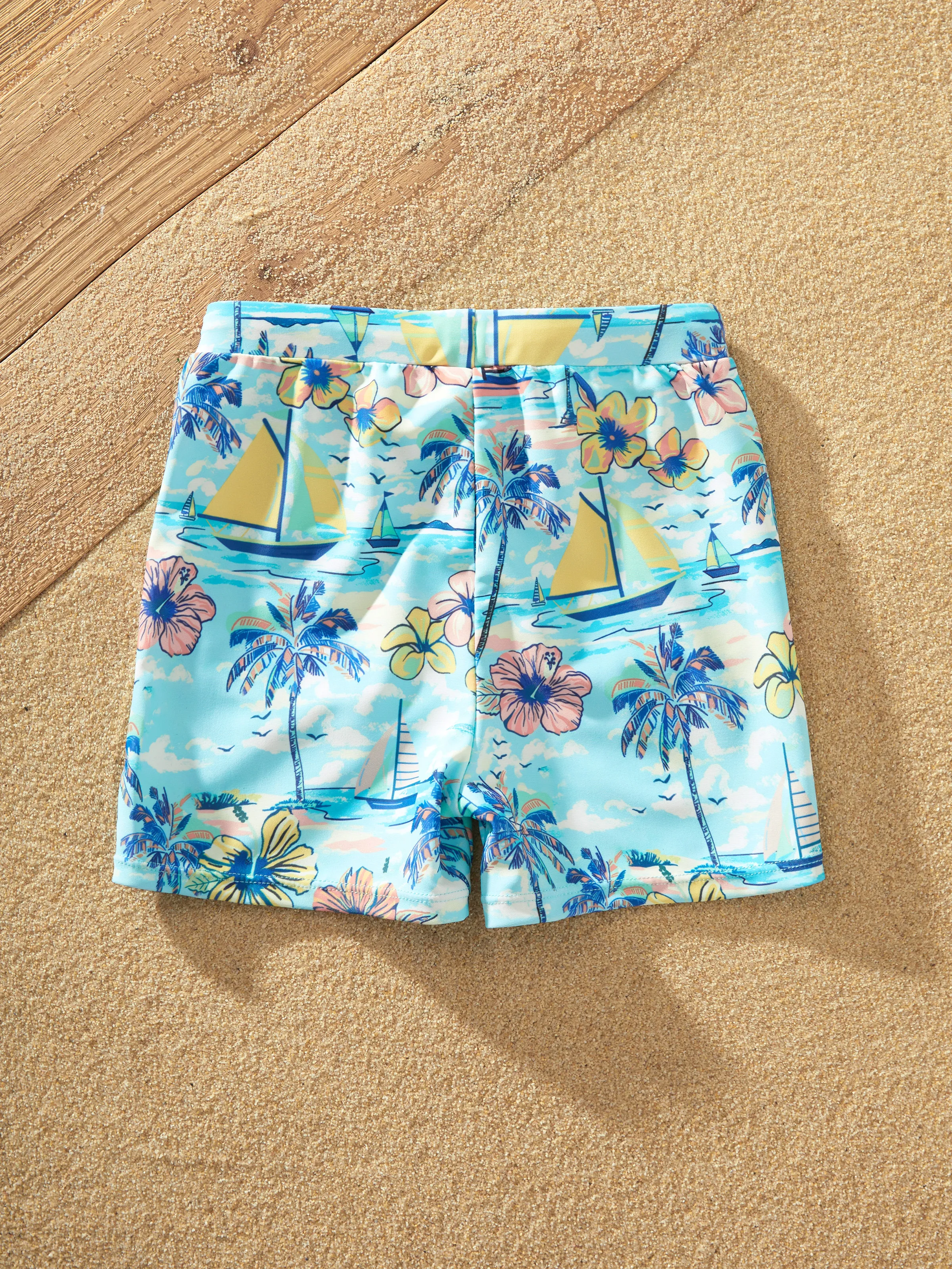 Mommy & me Swimwear Tropical Print, Mommy Tie-front Cutout One-piece Swimsuit, Girl two-piece Swimsuit Daddy & Son Swim Trunks Set for Summer Beach Vacation Light Blue - Image 21